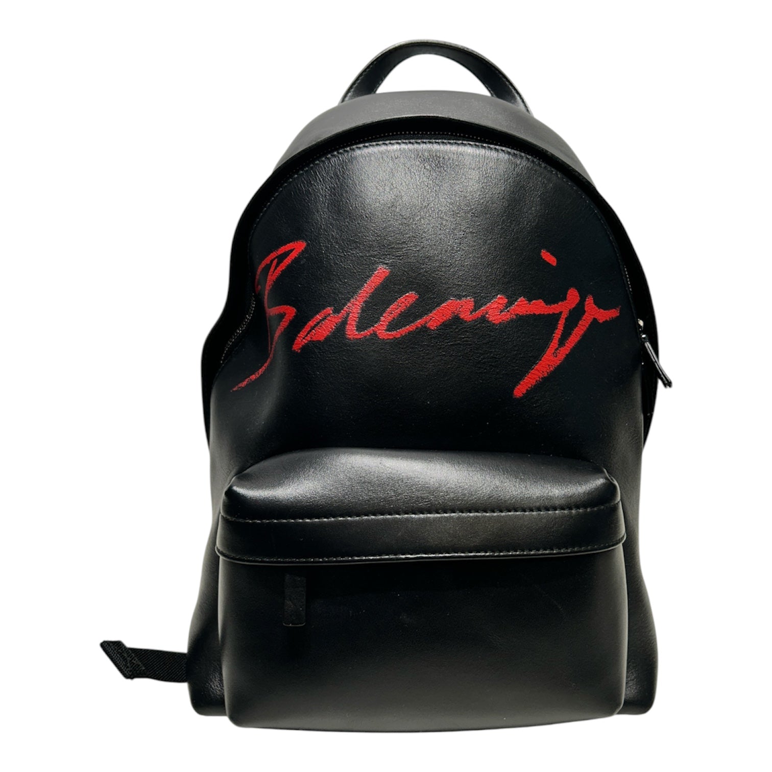 BALENCIAGA/Backpack/Leather/BLK/RED CURSIVE LOGO FRONT view 1