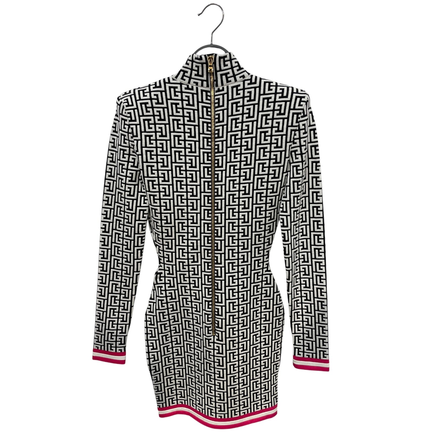 BALMAIN/LS Dress/36/All Over Print/Wool/WHT/Mini Length/jacquard knit shoulder pad view 2