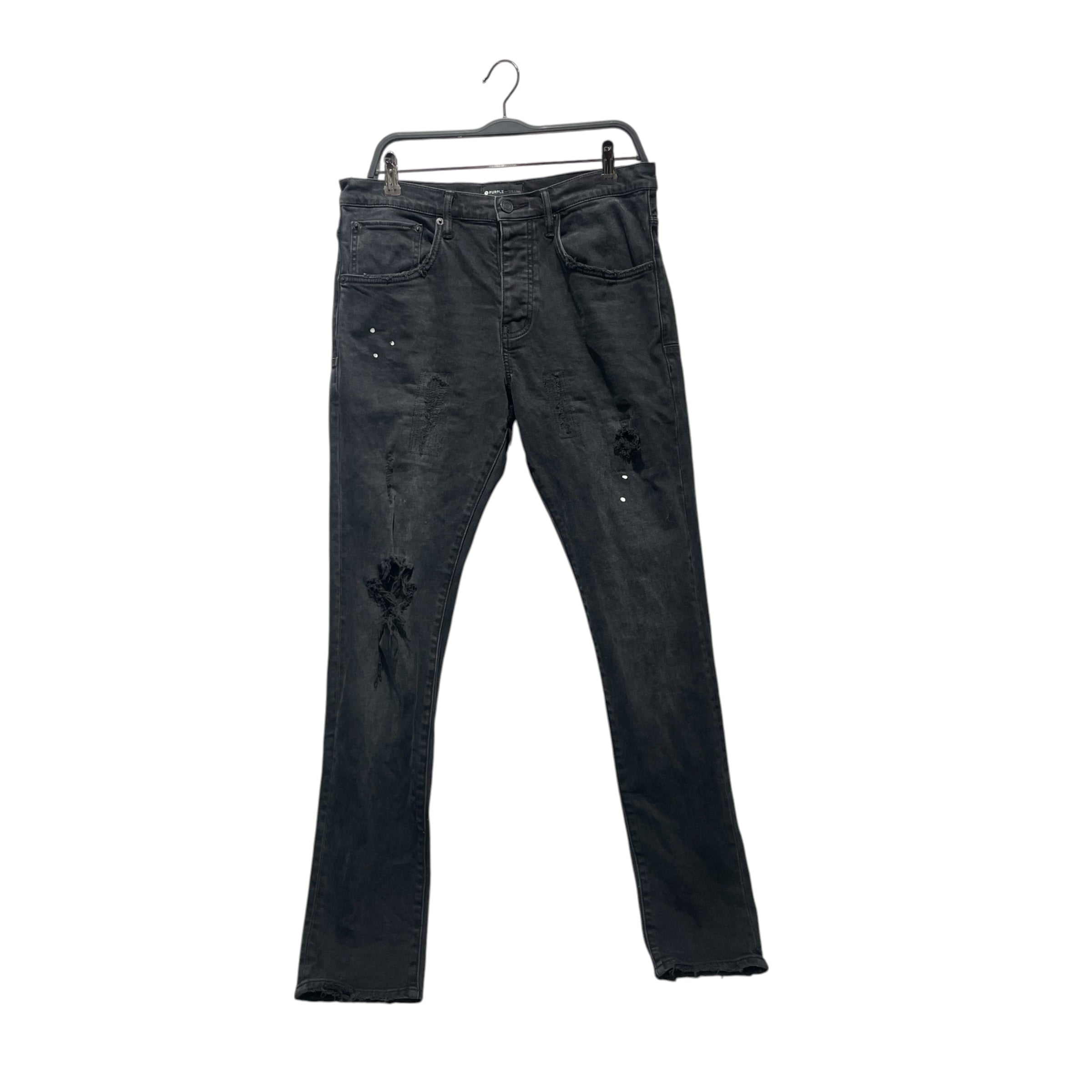 PURPLE BRAND/Skinny Pants/M/Denim/BLK/knee slit white splatter paint view 1
