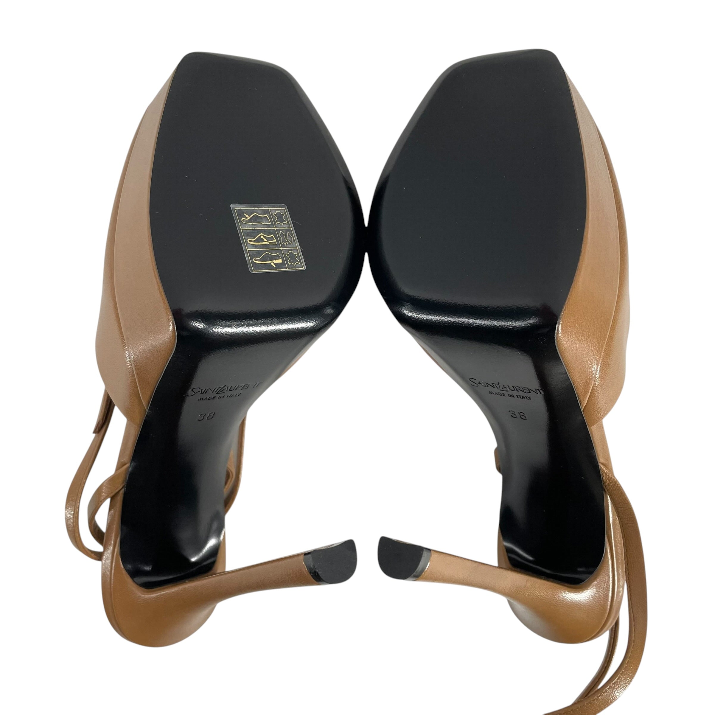SAINT LAURENT/Heels/EU 38/Leather/CML/Open-Toe/PEEP TOE ANKLE STRAP BROWN view 4
