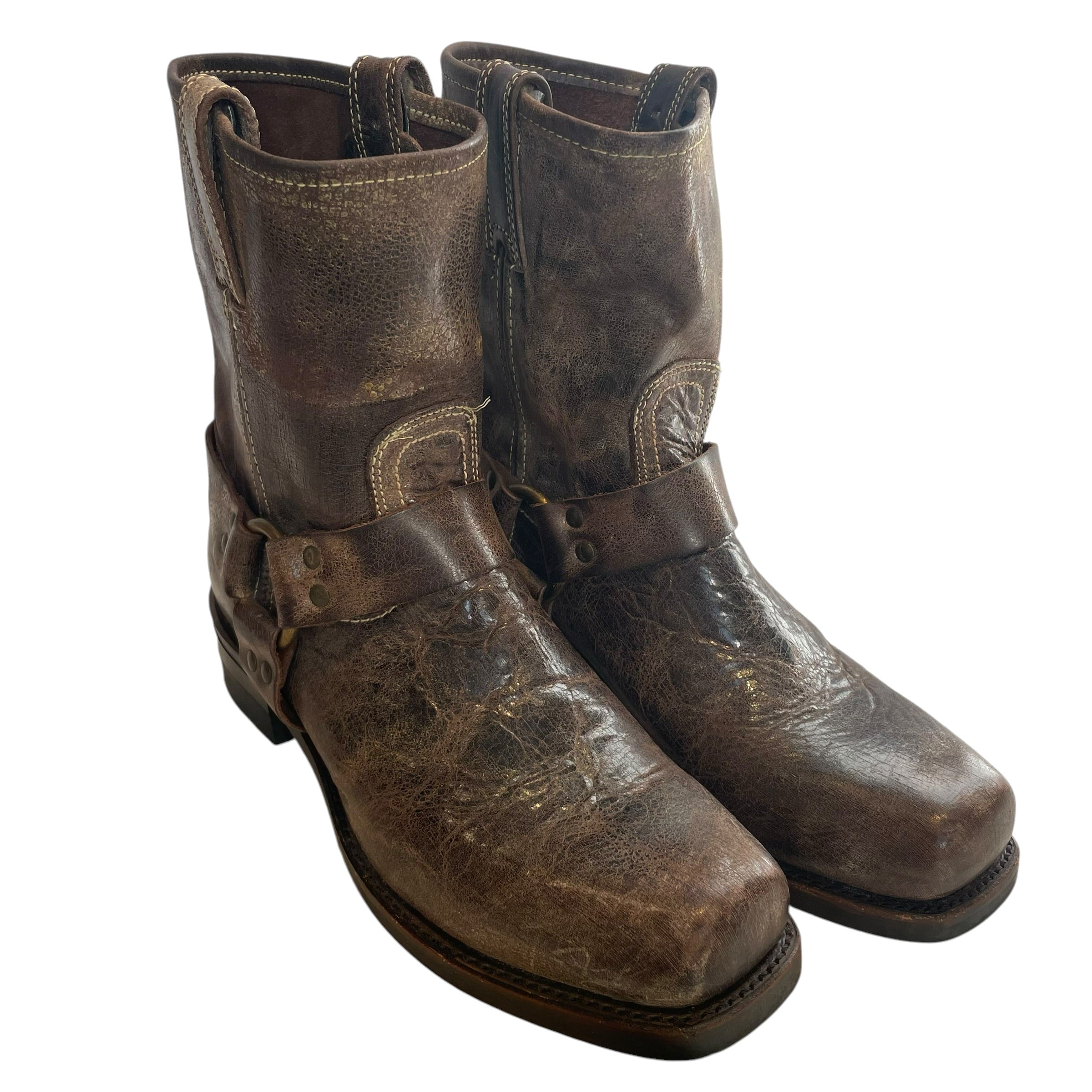 FRYE/Biker Boots/US 10/Leather/BRW/M291067/gld-detail/distressed view 1