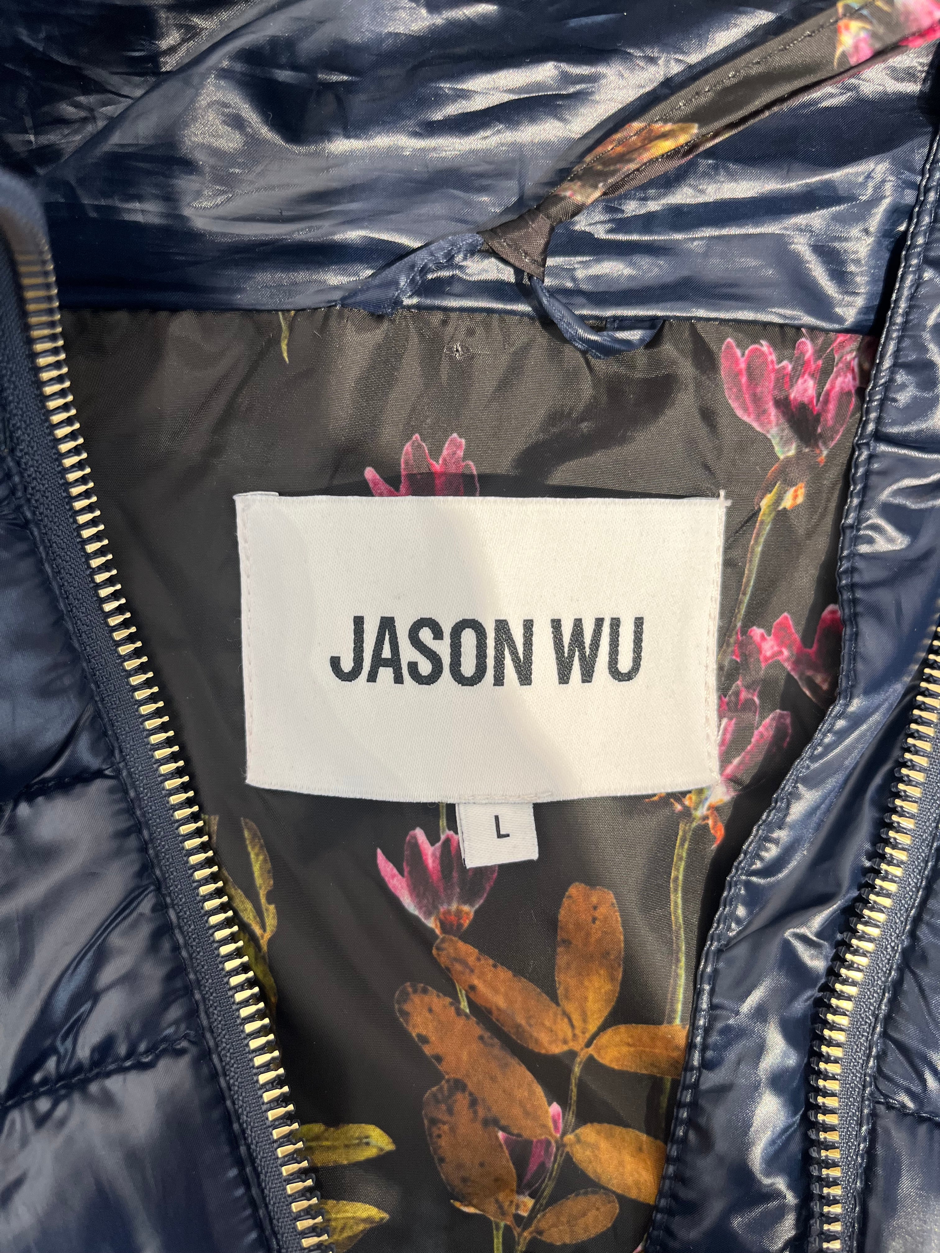 JASON WU/Puffer Jkt/M/Polyester/NVY/THINNER PUFFER FLORAL LINING view 3