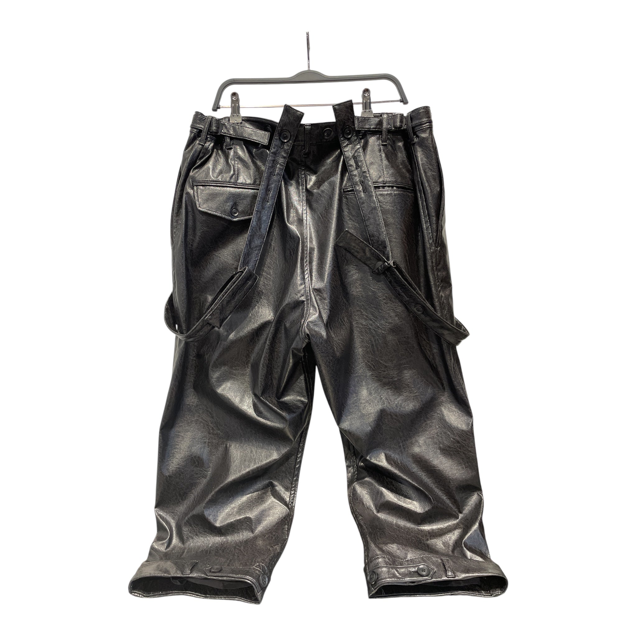 YOHJI YAMAMOTO/Straight Pants/3/Leather/BLK/leather w suspender view 2
