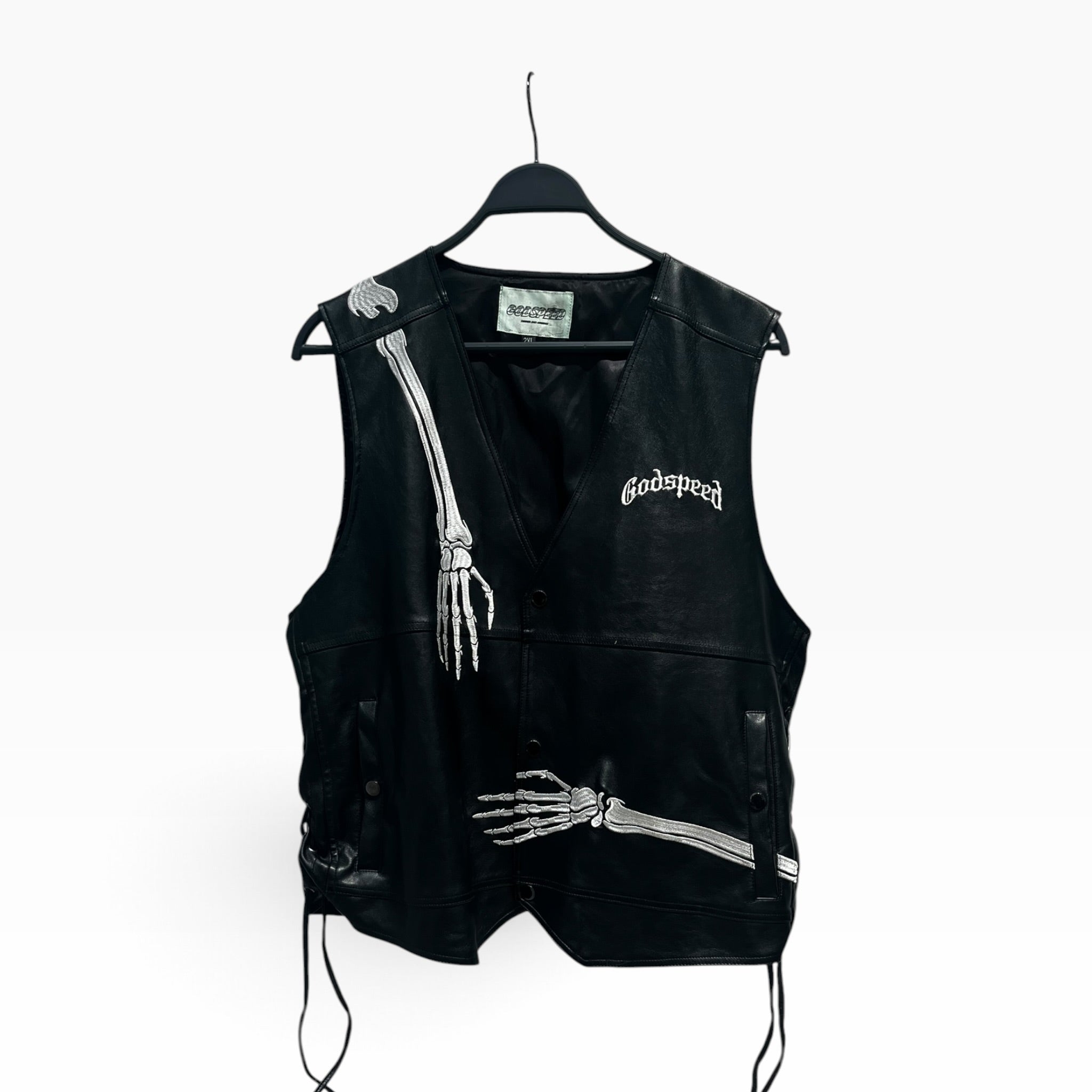 GODSPEED NEW YORK/Vest/XXL/All Over Print/Leather/BLK/Skeleton embroidered view 1