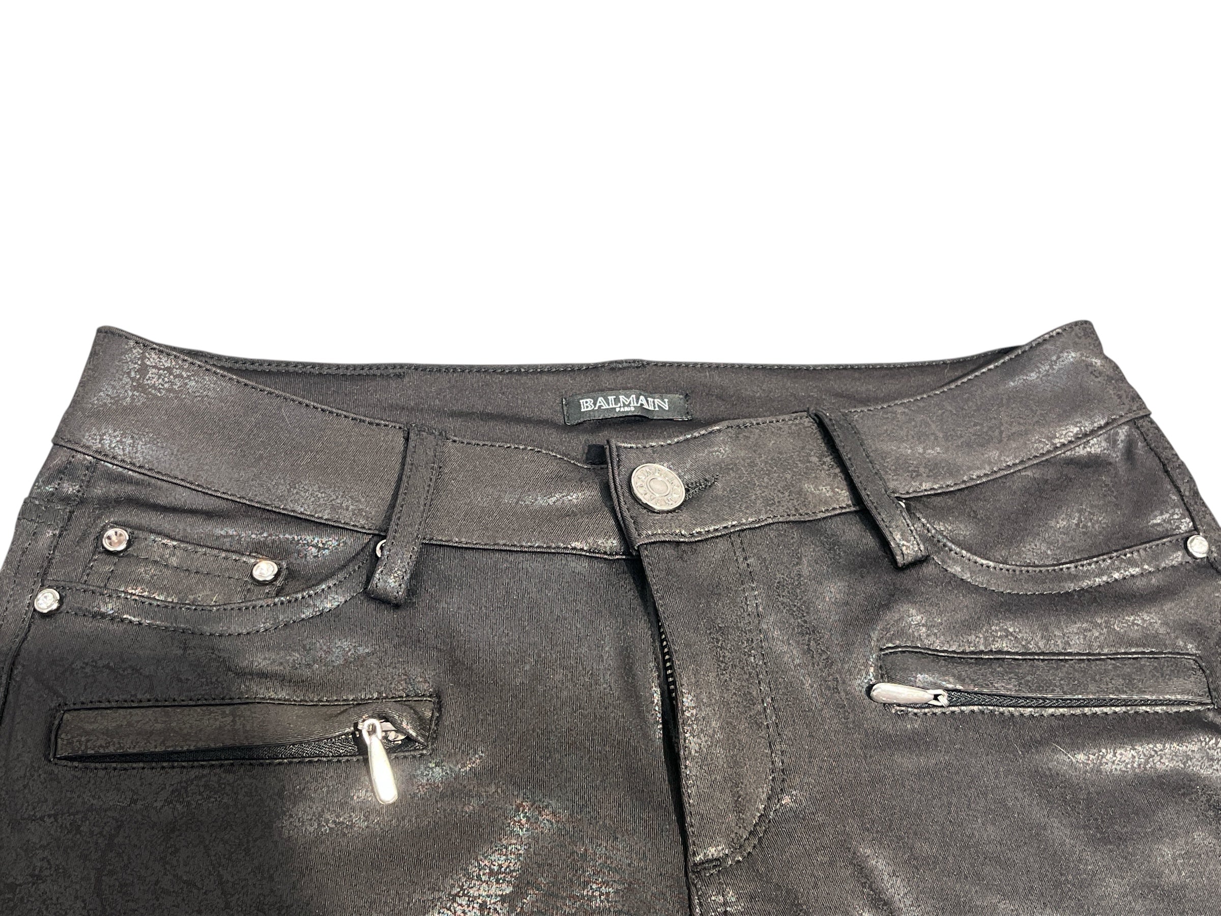 BALMAIN/Bottoms/30/Cotton/BLK/EMBELLISHED MOTO JEANS view 3