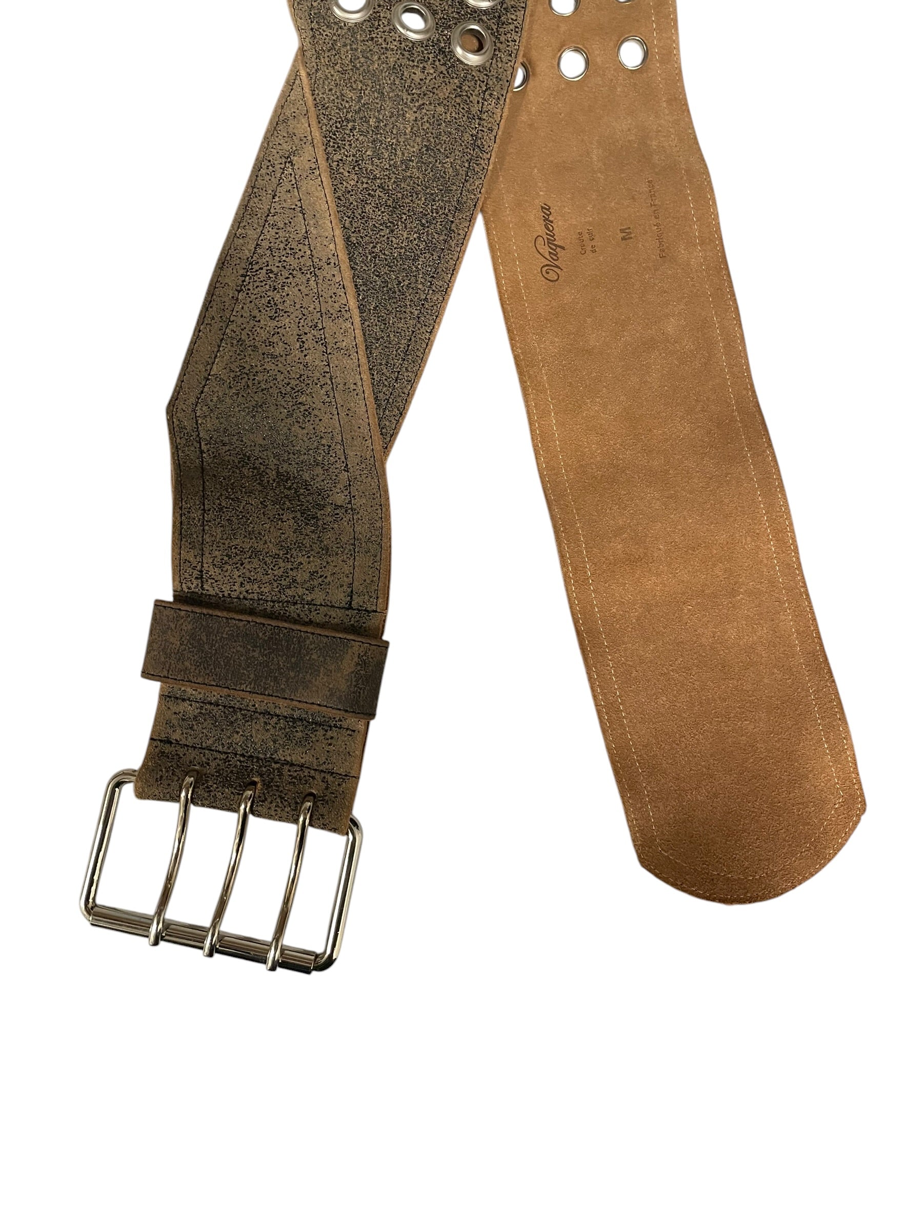 Vaquera/Belt/Leather/BLK/L's/cracked leather wide belt view 2