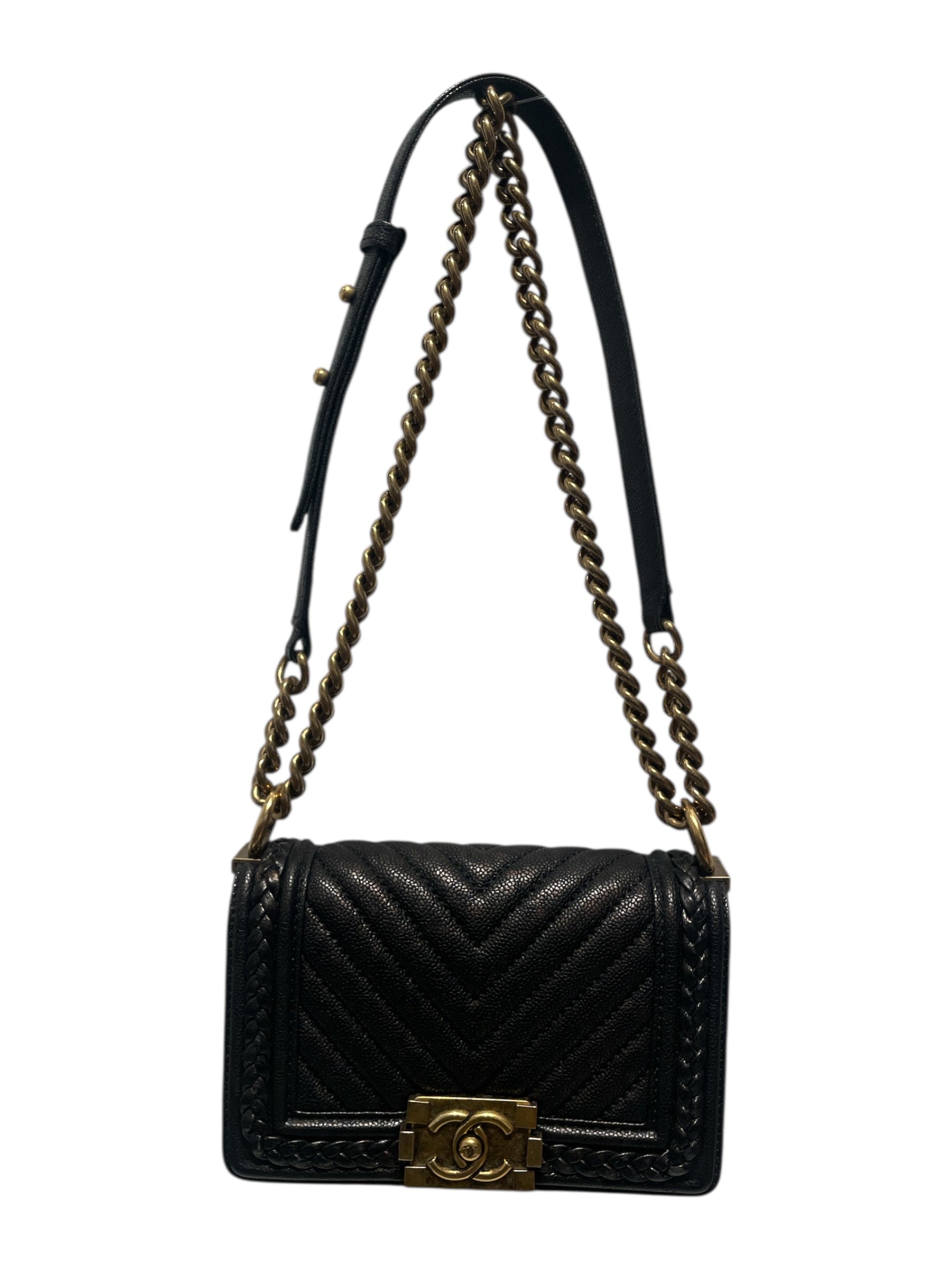CHANEL/Cross Body Bag/Stripe/Leather/BLK/Small Boy Quilted Caviar view 1