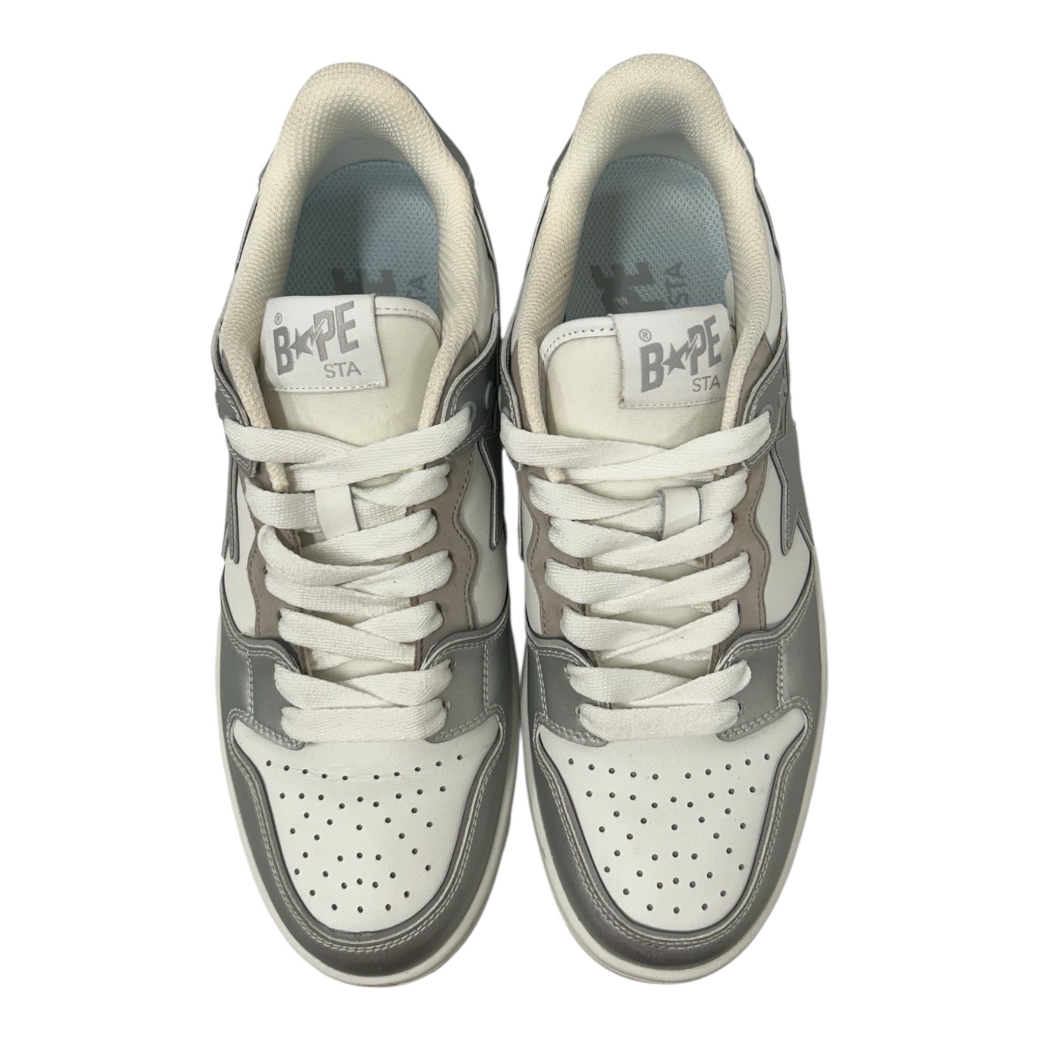 BAPE STA!/Low-Sneakers/US 9.5/Leather/WHT/SK8STA! WHT/SLV view 3