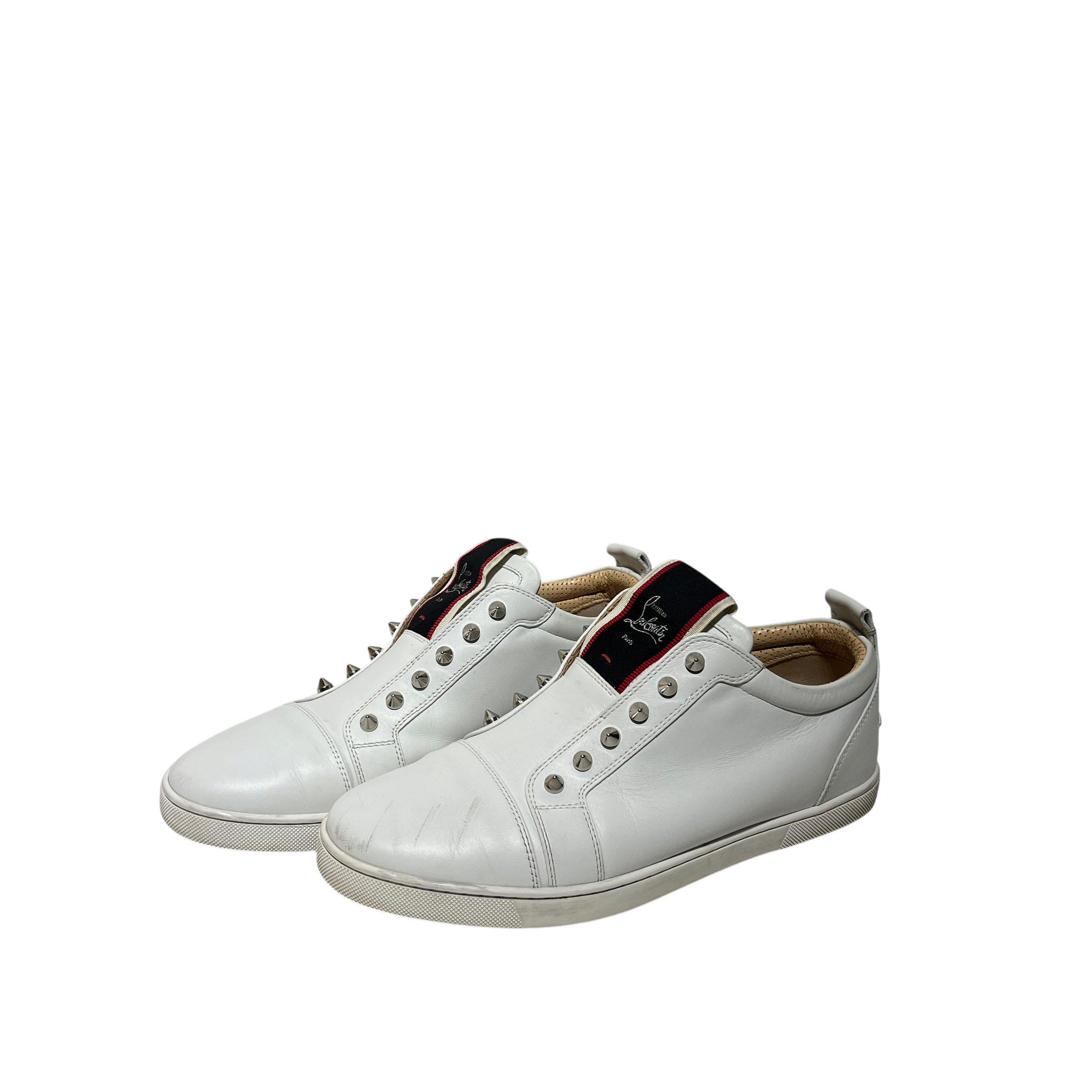 Christian Louboutin/Low-Sneakers/EU 42/Leather/WHT/STUDDED SLIP ON view 1