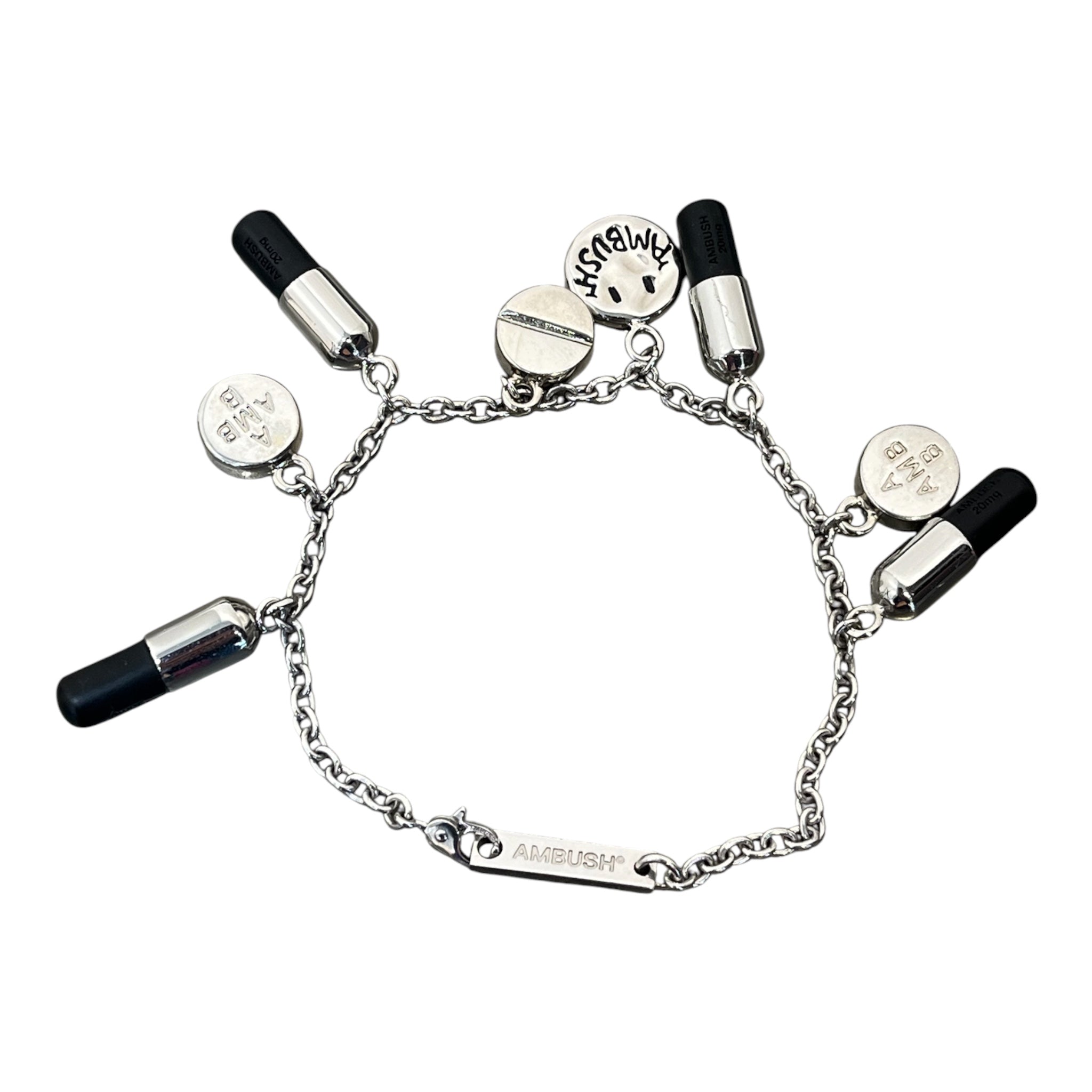 AMBUSH/Bracelet/SLV/M's/BLACK PILL AND LOGO CHARM view 1