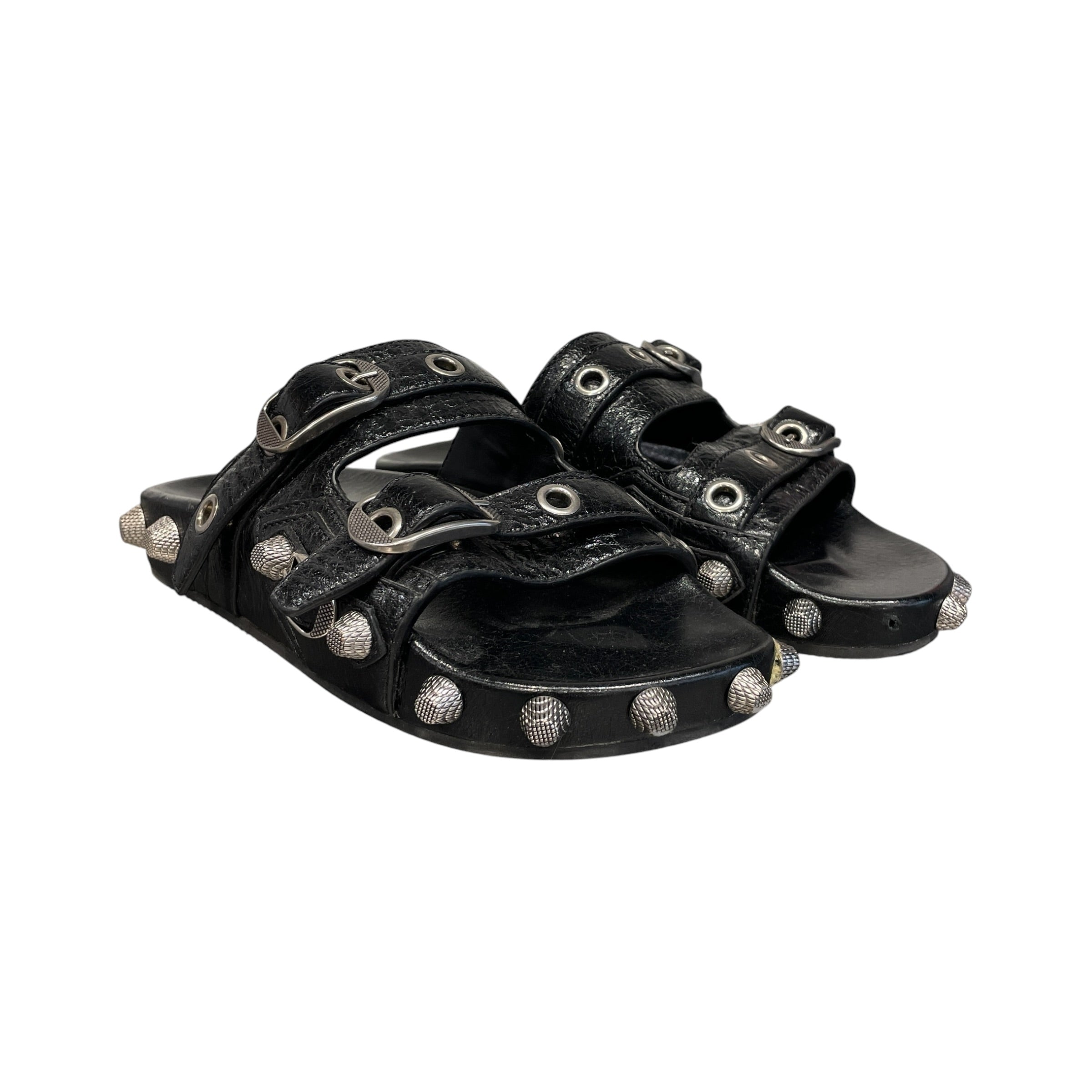 BALENCIAGA/Sandals/US 6/Leather/BLK/Studded with silver buckles view 1