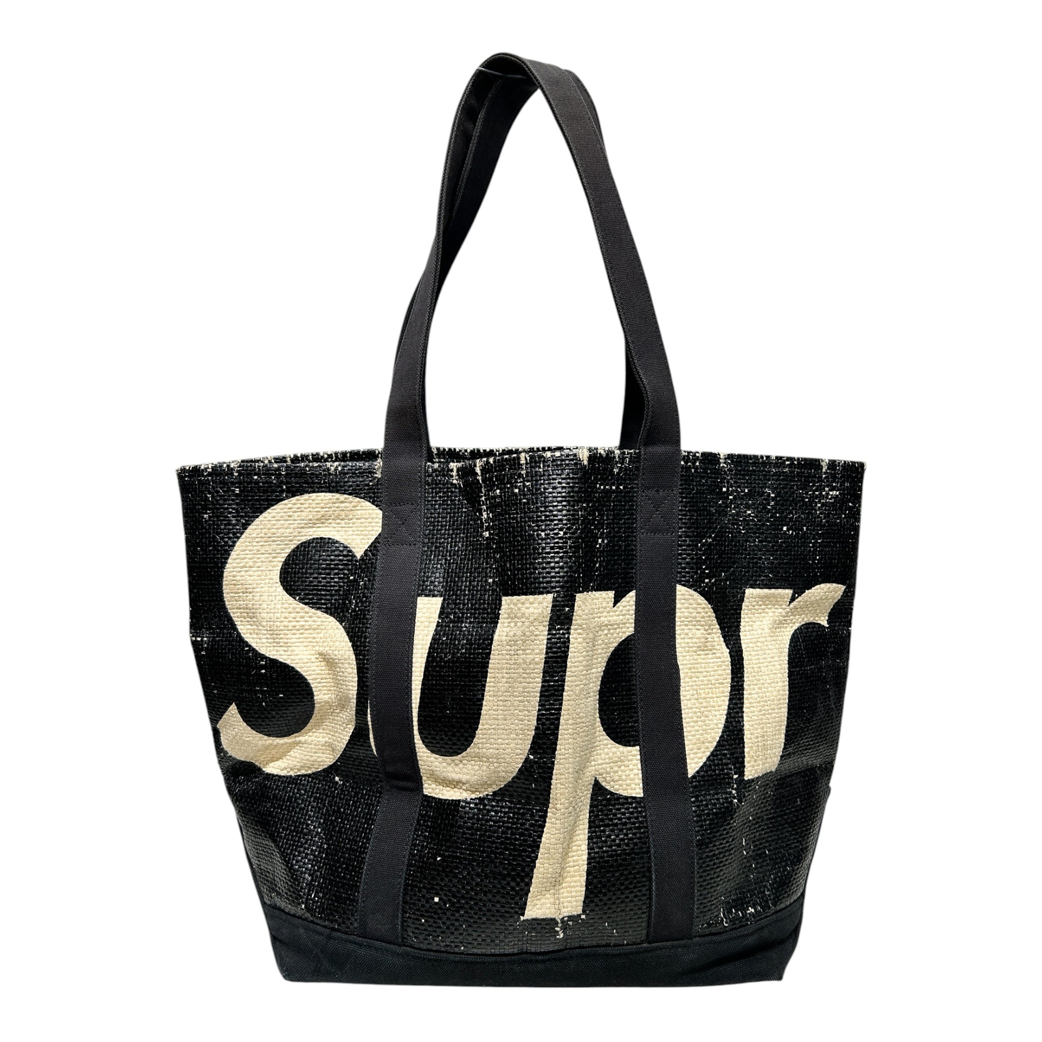 Supreme/Tote Bag/Graphic/BLK/RAFFIA WHT LOGO DISTRESS view 1