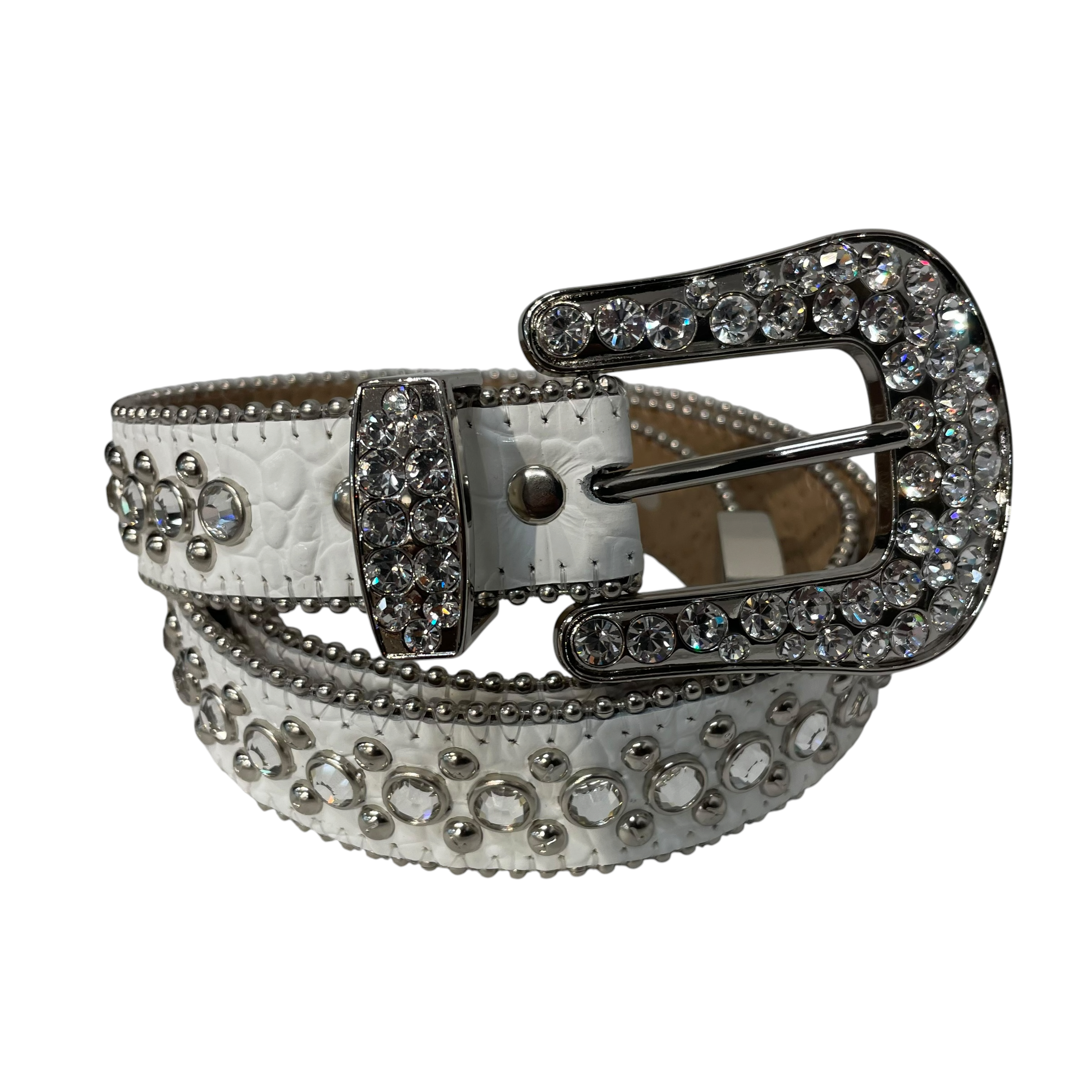 b.b.simon/Belt/Leather/WHT/Skinny Rhinestone view 1