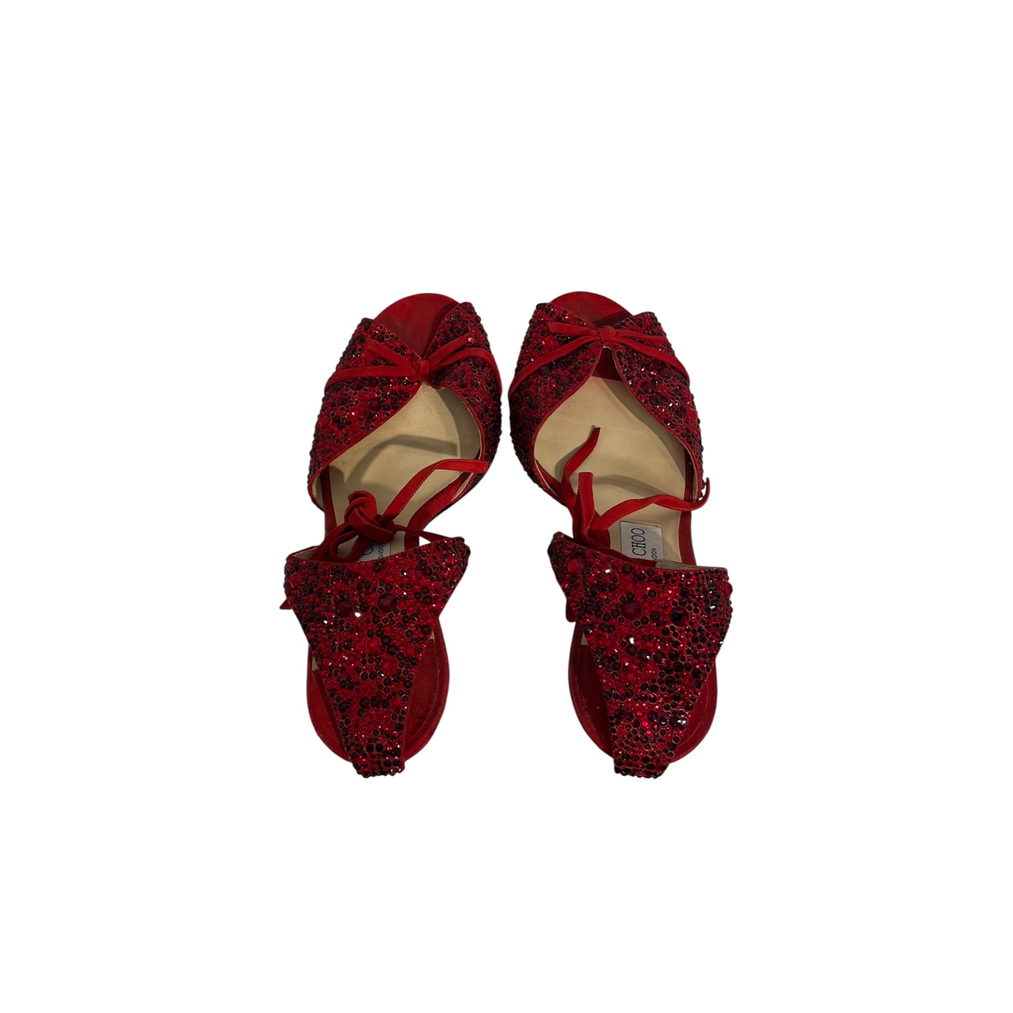 JIMMY CHOO/Heels/EU 39.5/Leather/RED/Ankle Strap/CRYSTAL DOWN HEEL BOW view 5