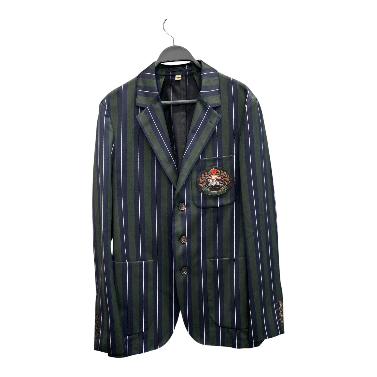 BURBERRY LONDON/Tailored Jkt/50/Wool/GRN/Stripe/PATCH POCKET view 1