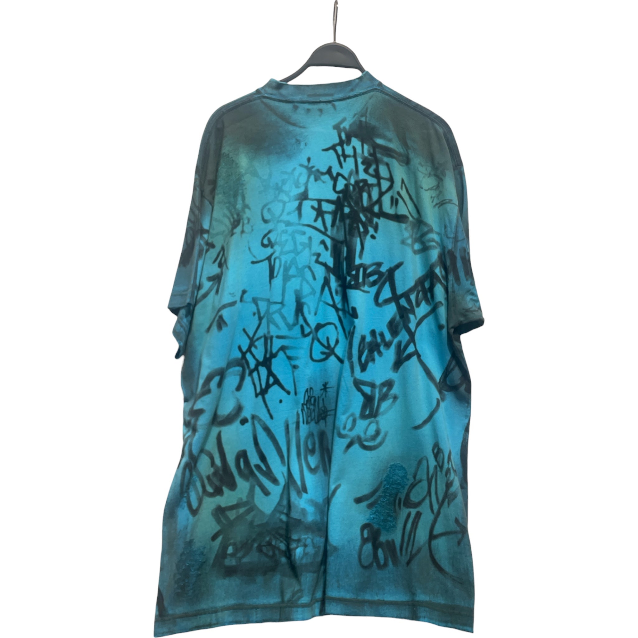 BALENCIAGA/T-Shirt/3/Cotton/BLU/All Over Print/7am graffiti view 2