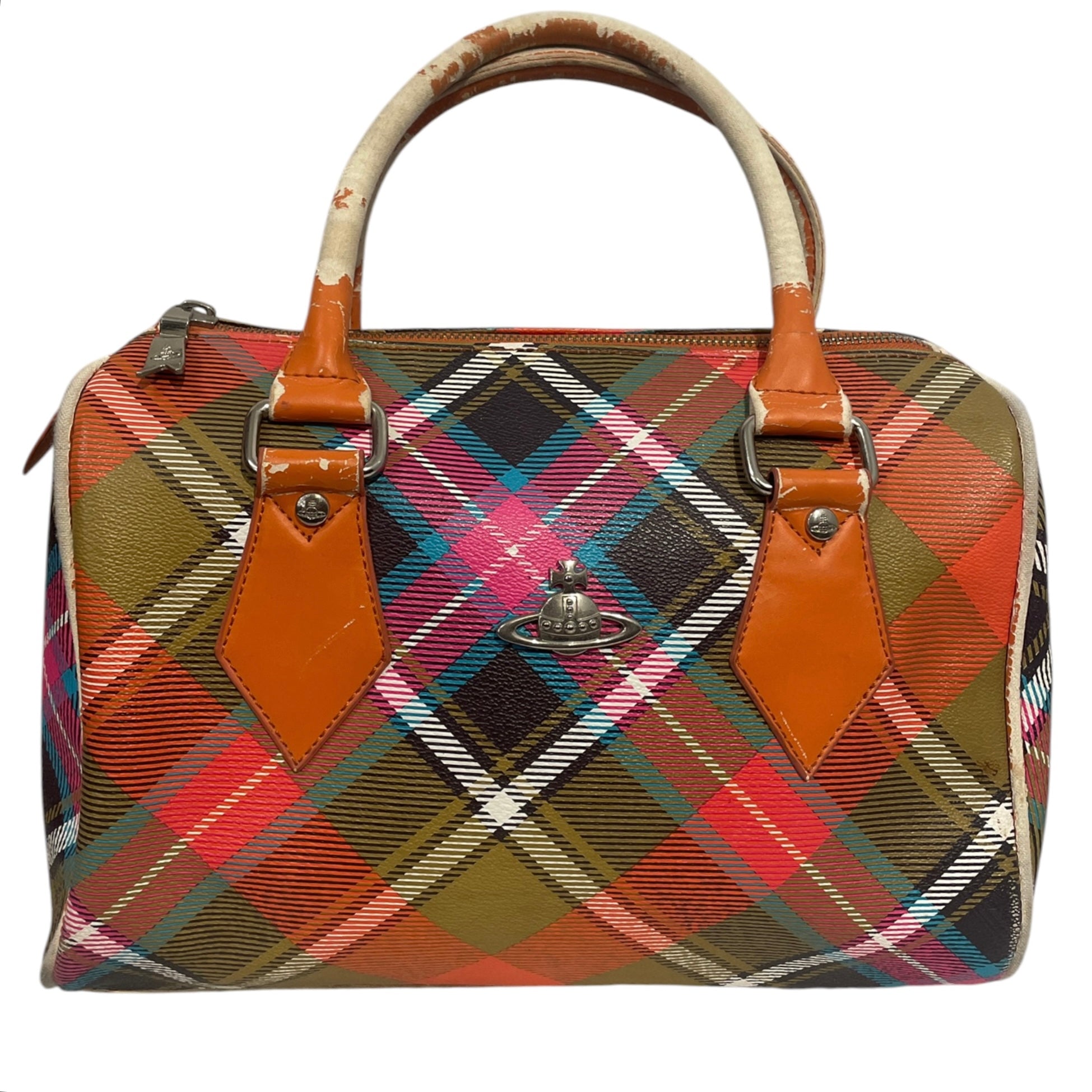 Vivienne Westwood/Tote Bag/Plaid/Leather/MLT/gold logo/ view 1