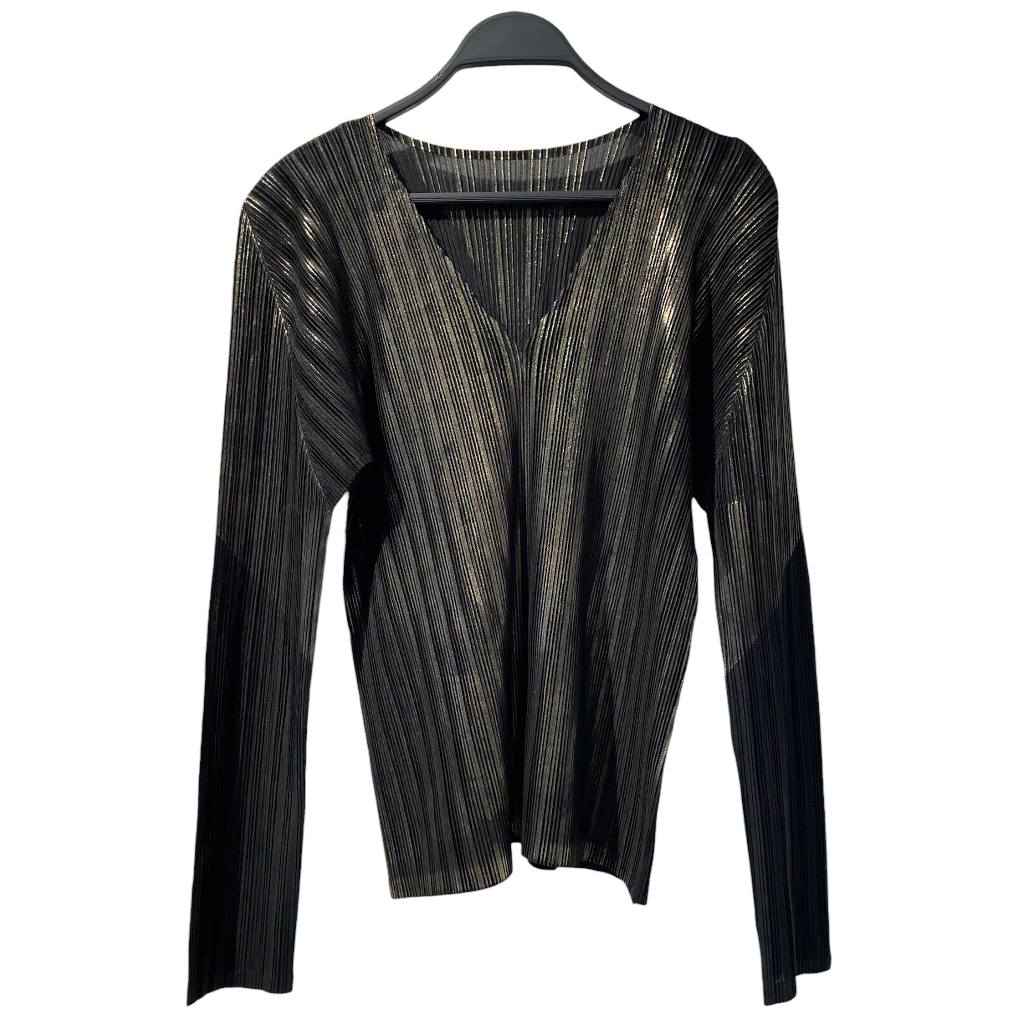 PLEATS PLEASE ISSEY MIYAKE/LS Blouse/5/Polyester/BLK/black with gold accents view 1