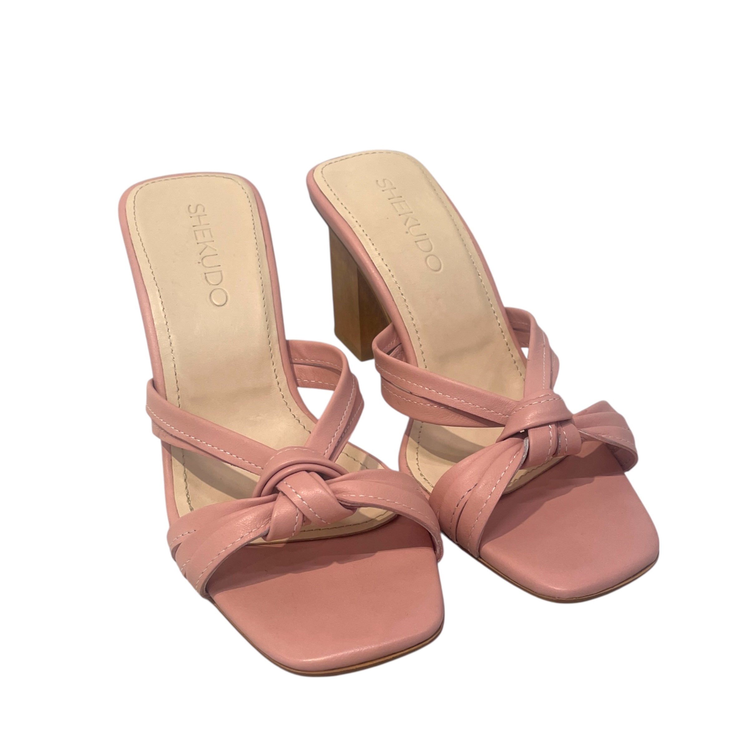 Shekudo Simone /Heels/EU 39/Leather/PNK/Open-Toe/Rope Mules Wood Heel view 1