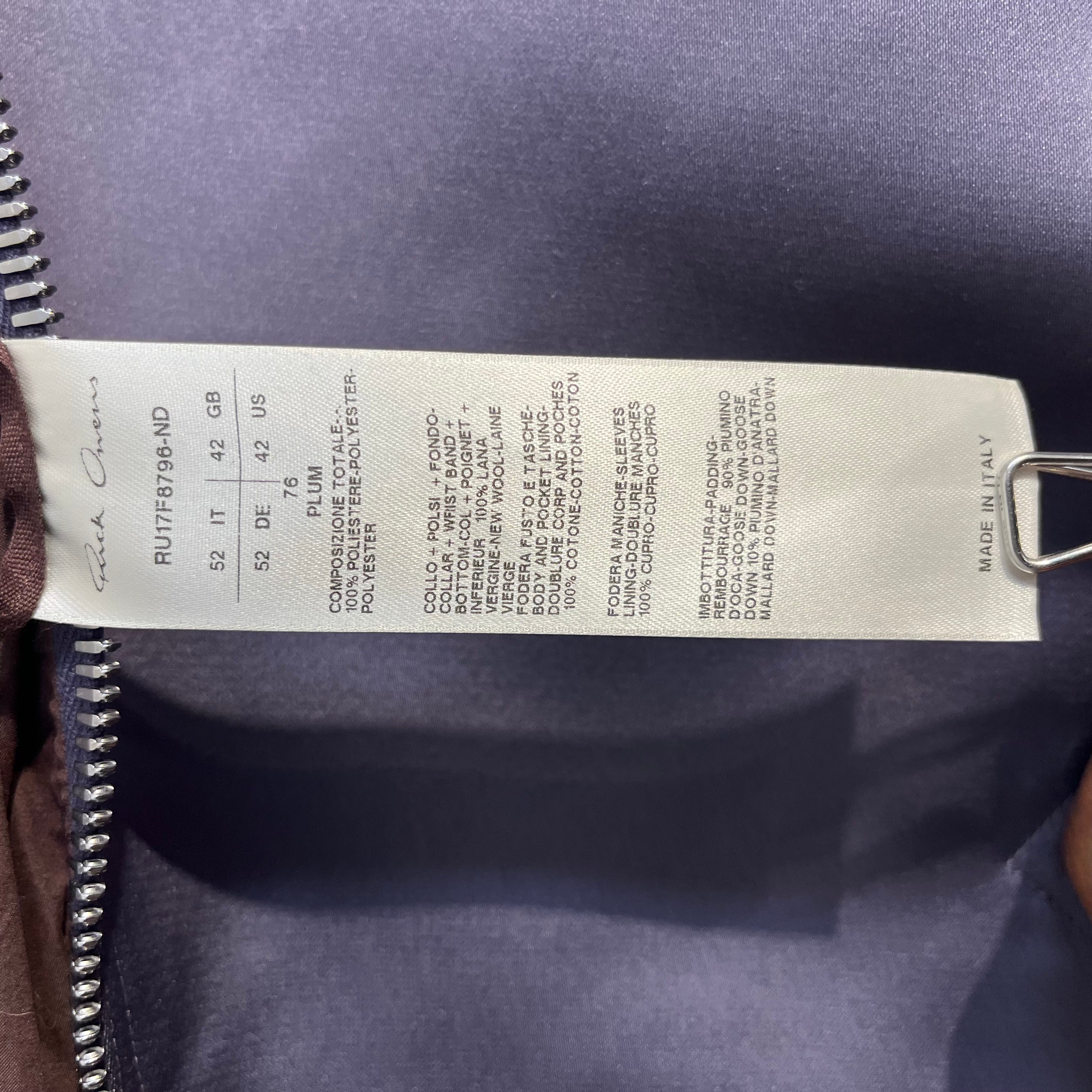 Rick Owens/Flight Jkt/42/Cotton/PPL/Single Breasted/PLUM-WOOL LINED view 3