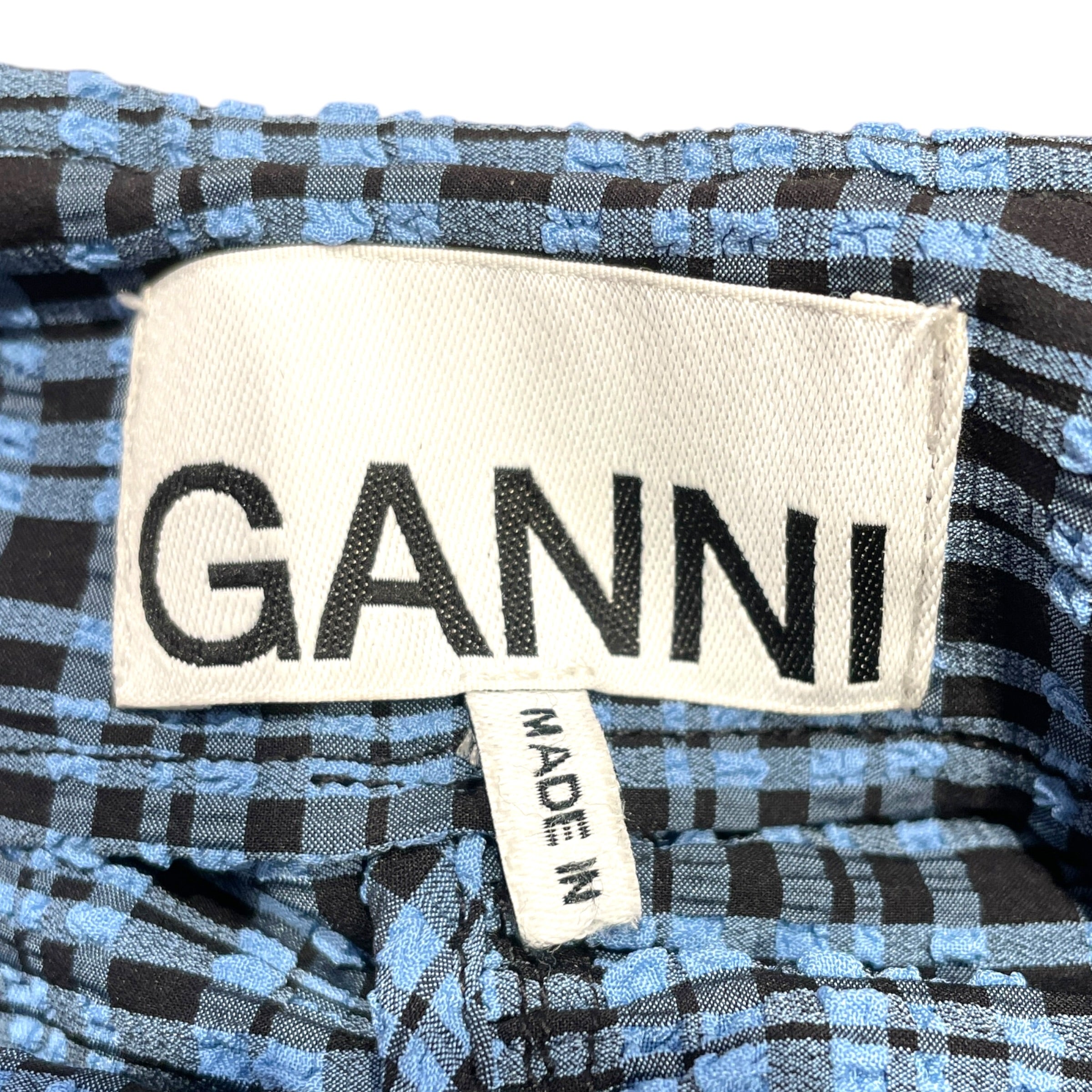 GANNI/SS Dress/38/Gingham Check/Polyester/NVY/Midi Length/Seersucker Gathered Stretch view 3