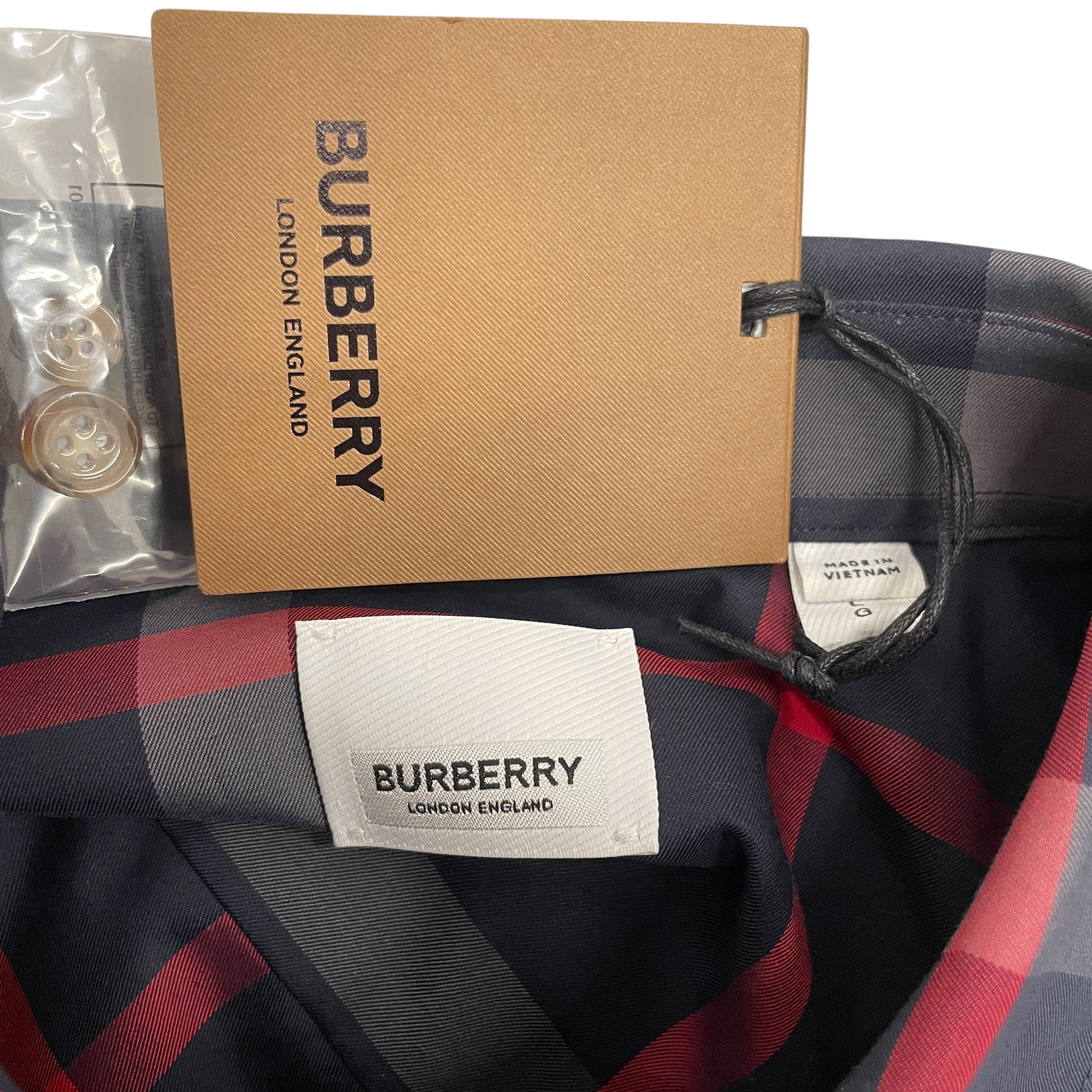 BURBERRY/LS Shirt/L/Cotton/NVY/Plaid/RED & GREY PLAID view 3