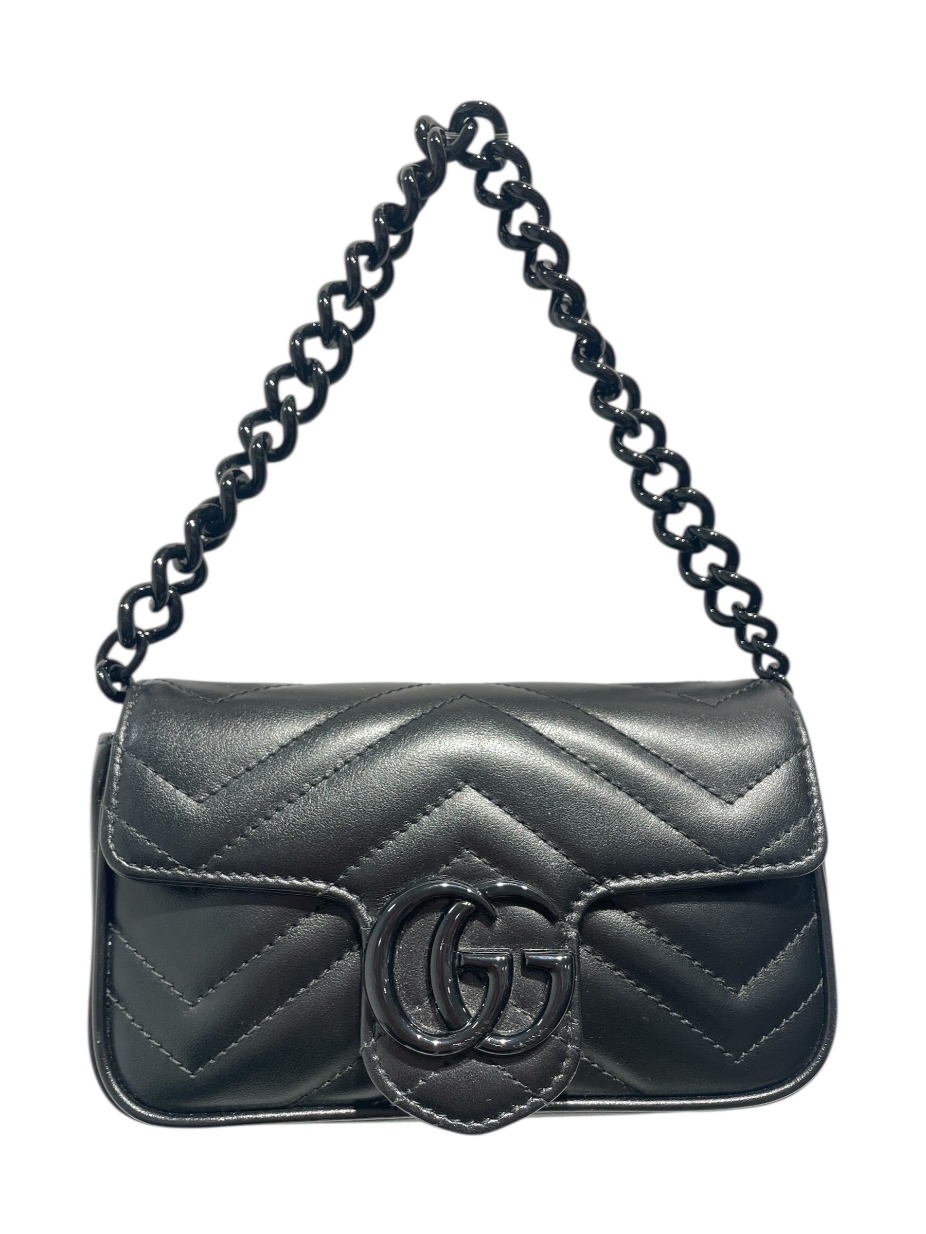 GUCCI/Cross Body Bag/Leather/BLK/Marmont Flap Mini Bag view 1