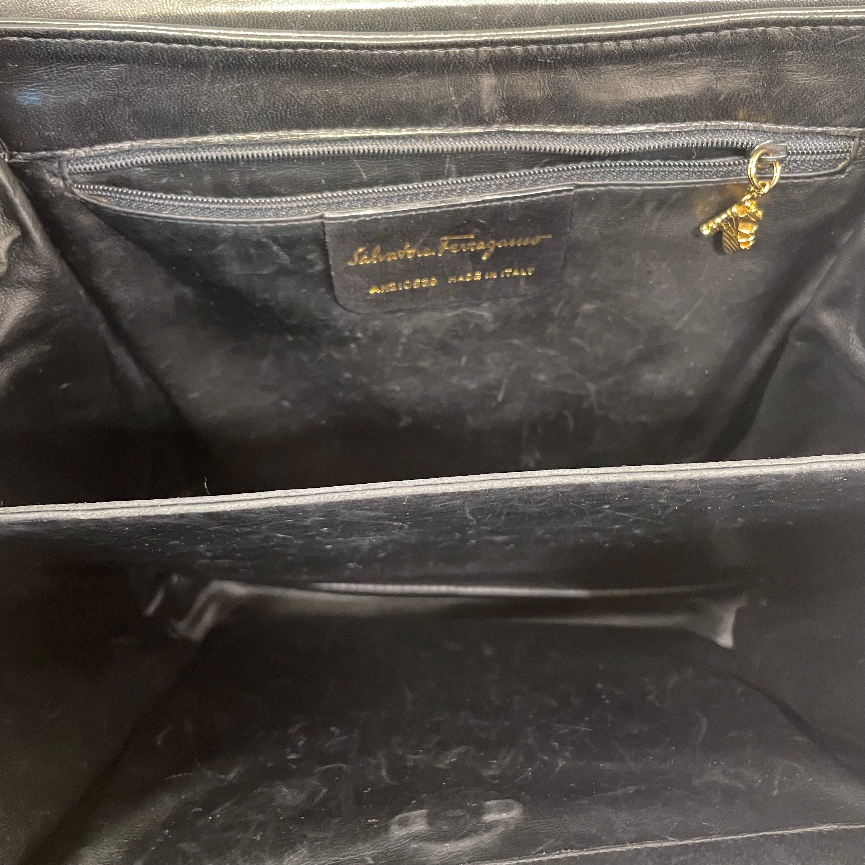 Salvatore Ferragamo/Hand Bag/Leather/BLK/3 GLD BUTTONS ON FRNT FLAP view 5