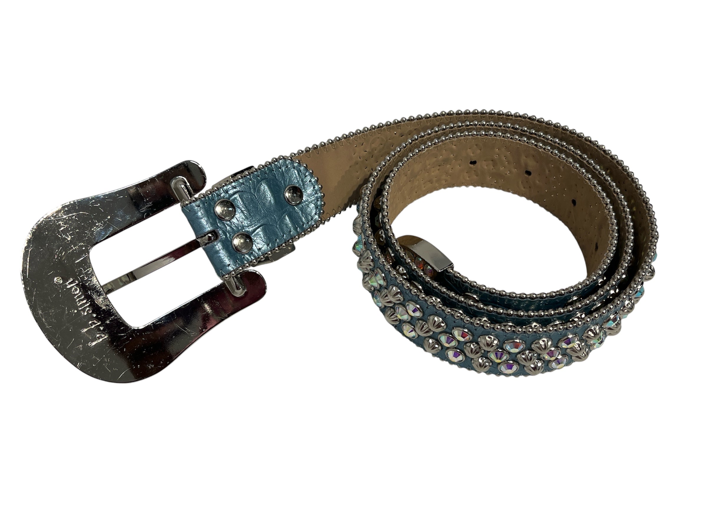 b.b.simon/Belt/All Over Print/Leather/BLU/40 PINK STONES ON BUCKLE view 3