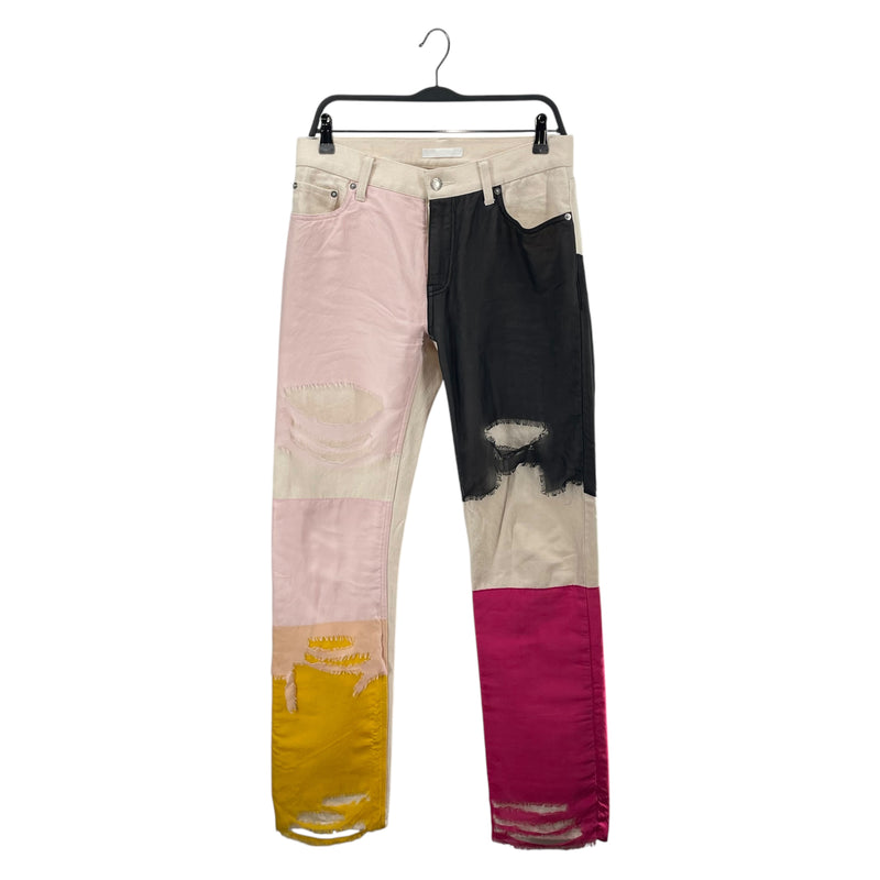 Helmut Lang/Straight Pants/30/Denim/CRM/Distressed/PNK & BLK SILK PANELS COLORBLO
