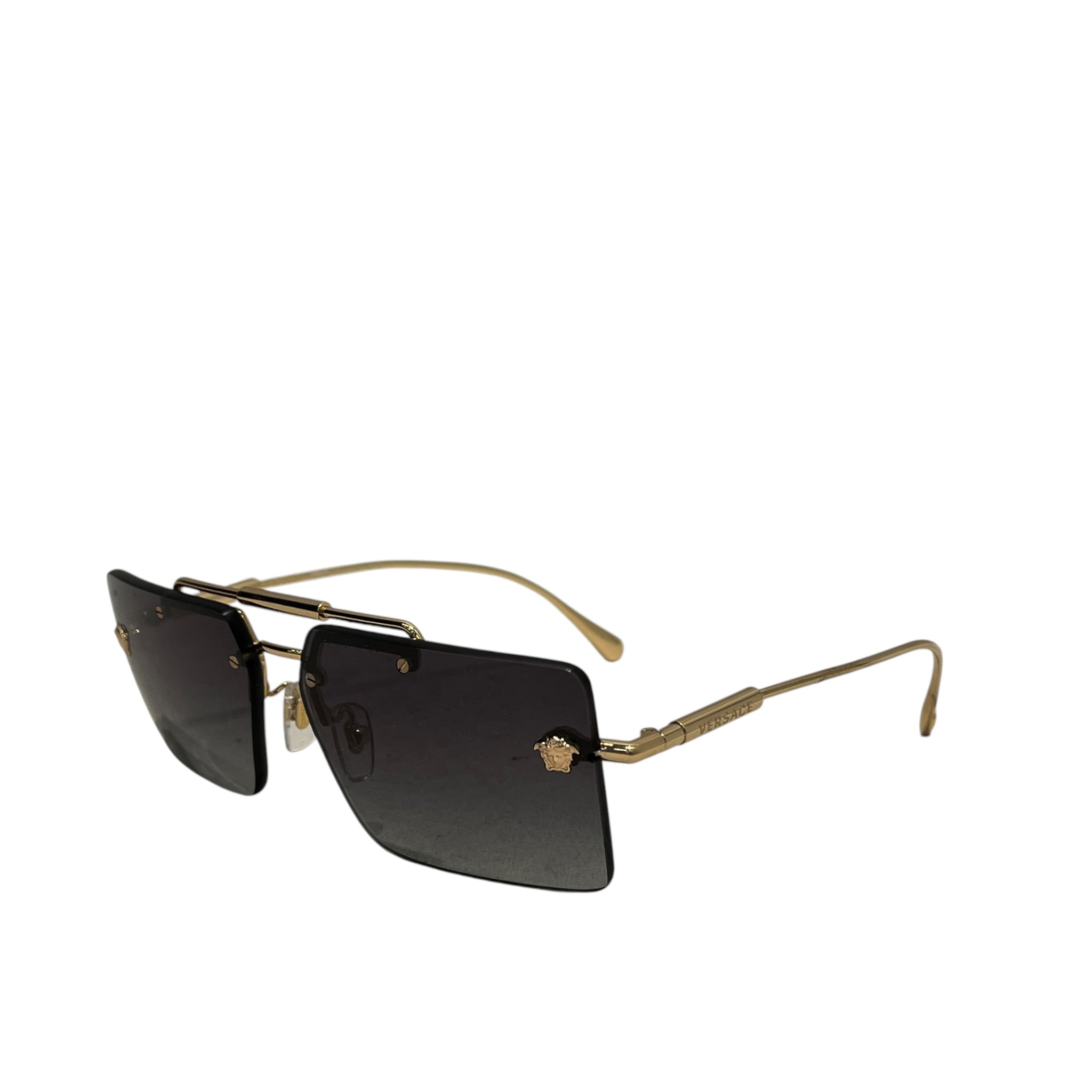 VERSACE/Sunglasses/Graphic/Metal/GLD/Rimless/M's/Gold Rectangle Unisex Sunnies view 3