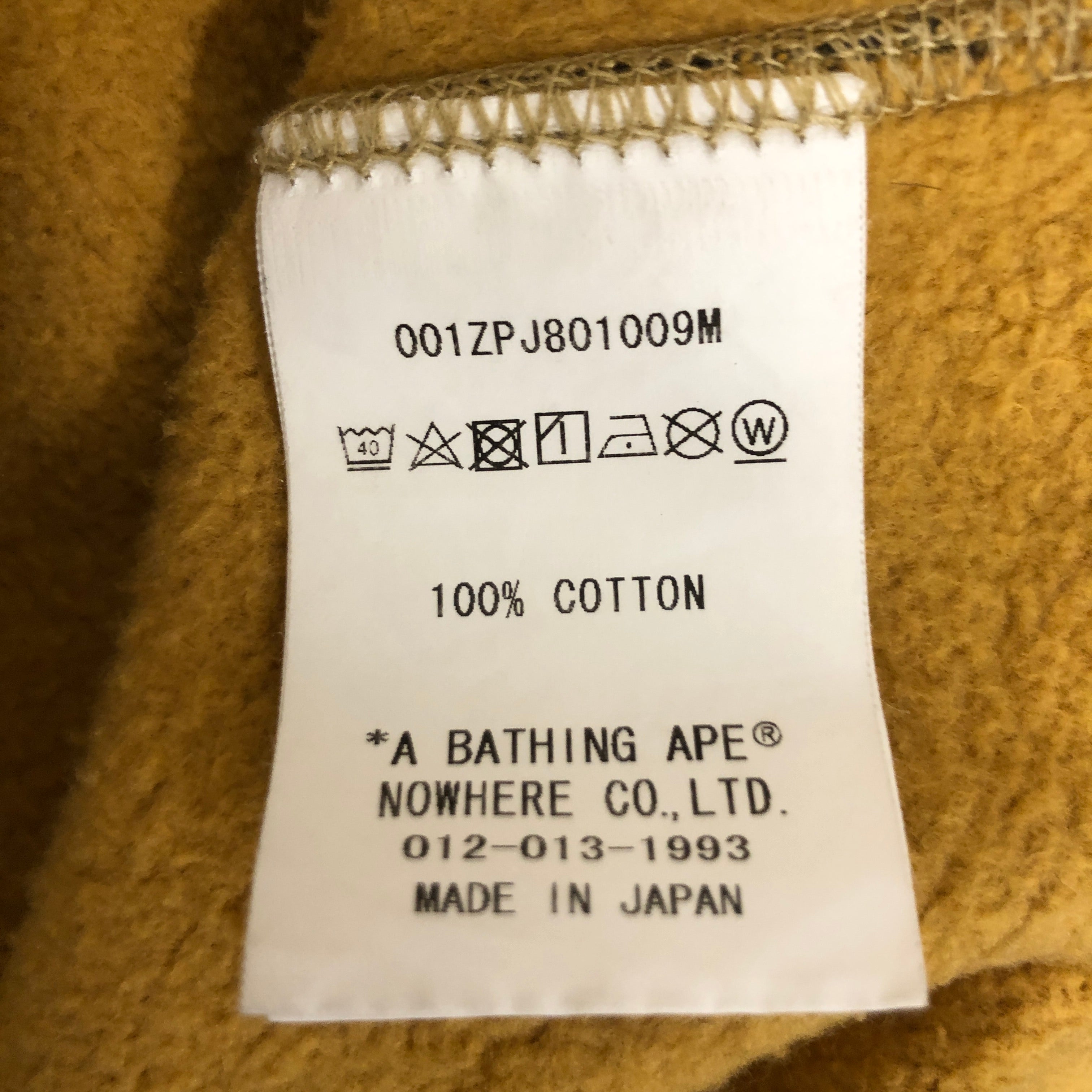 A BATHING APE/Zip Up Hoodie/M/Cotton/YEL/Bape Zip Hoodie Mustard view 5