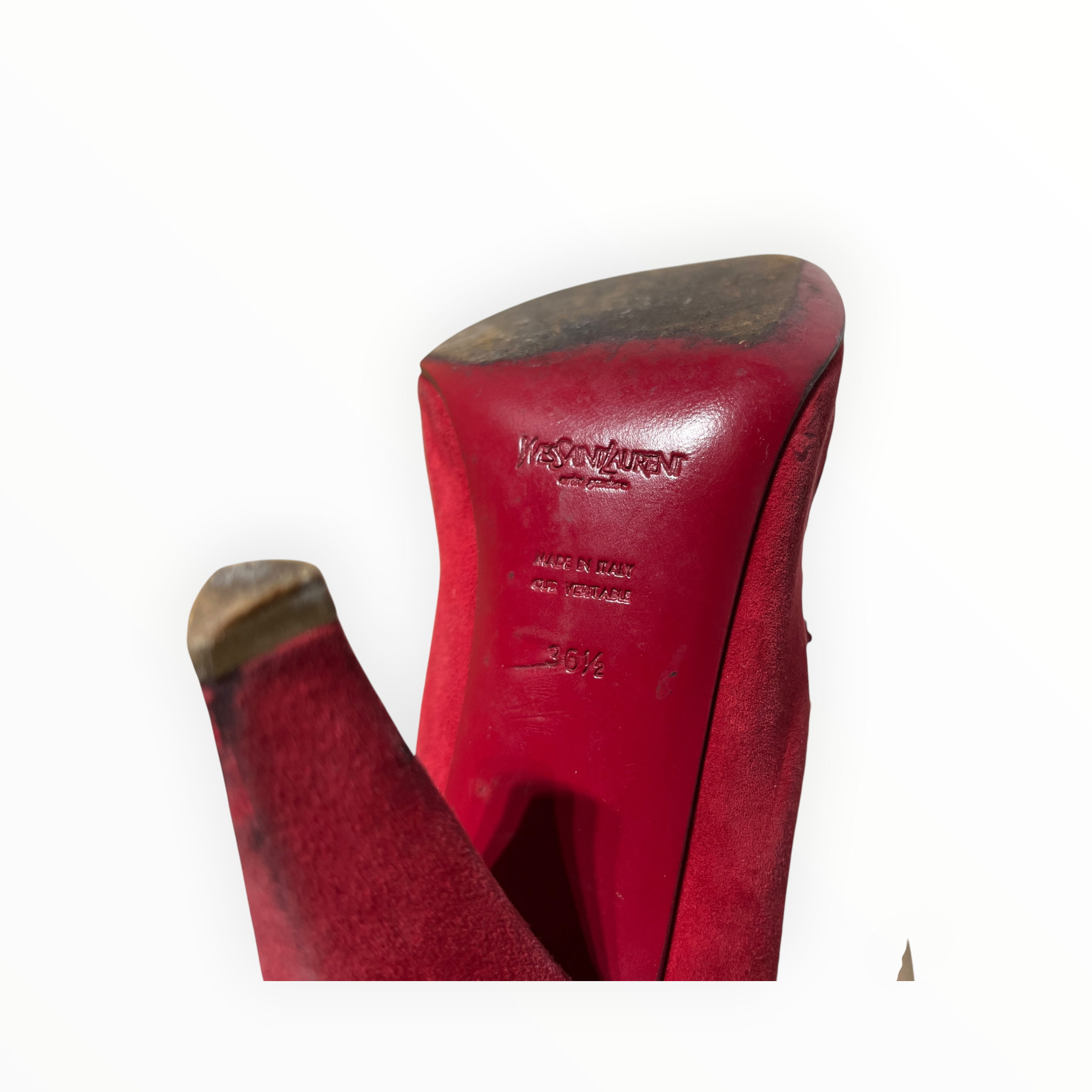 YVES SAINT LAURENT/Heels/EU 36.5/Suede/RED/TASSEL HEEL (LACE TEAR) view 4