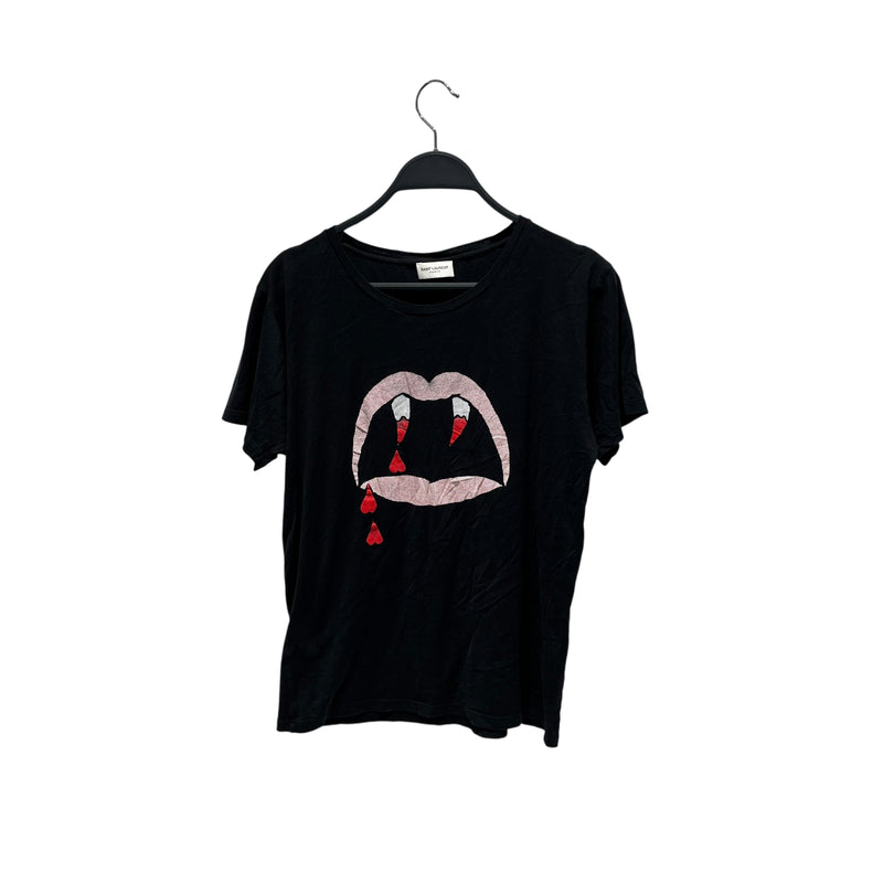 SAINT LAURENT/T-Shirt/XS/Graphic/Cotton/BLK/vampire fangs lips