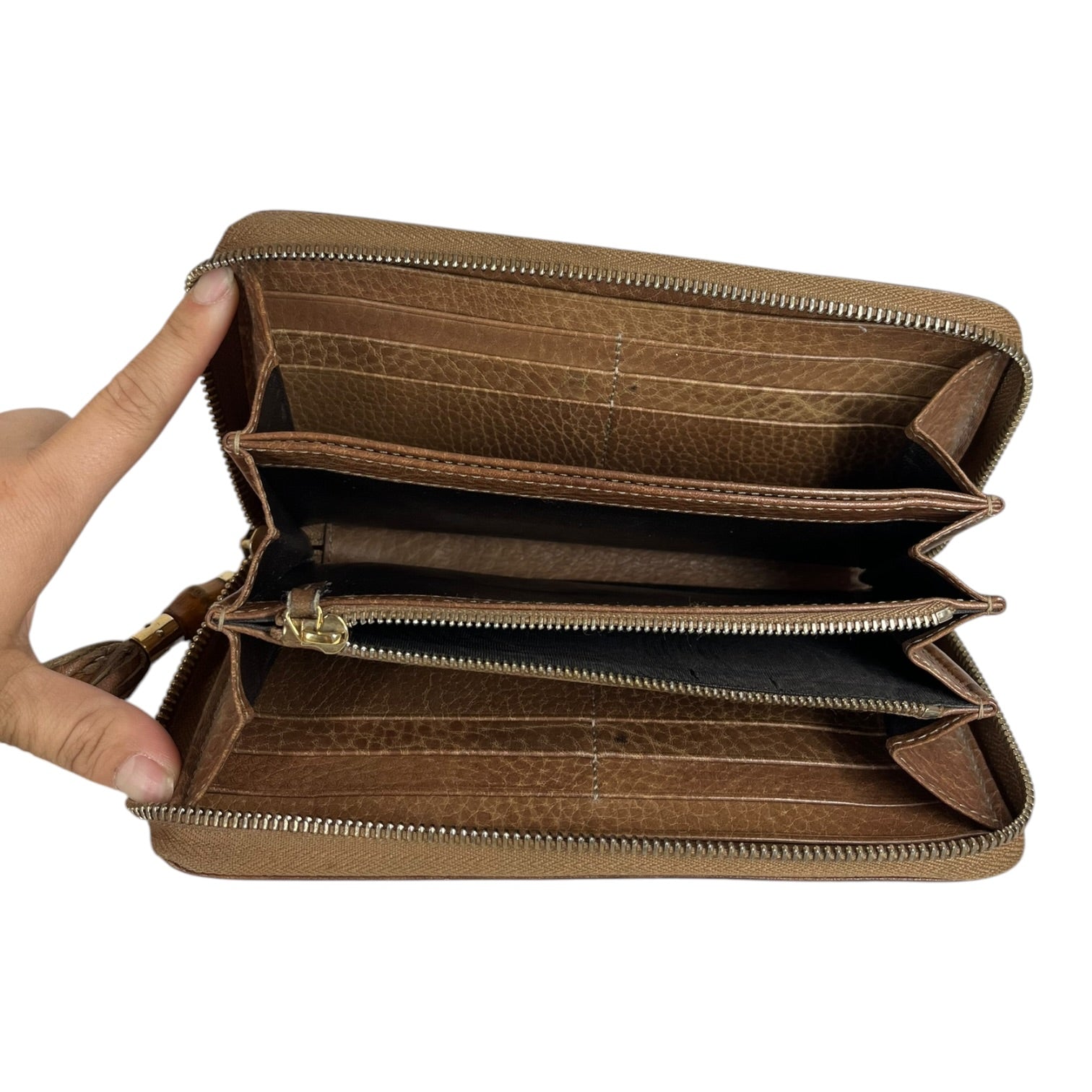 GUCCI/Long Wallet/Monogram/Leather/BRW/Guccisima bamboo leather view 5