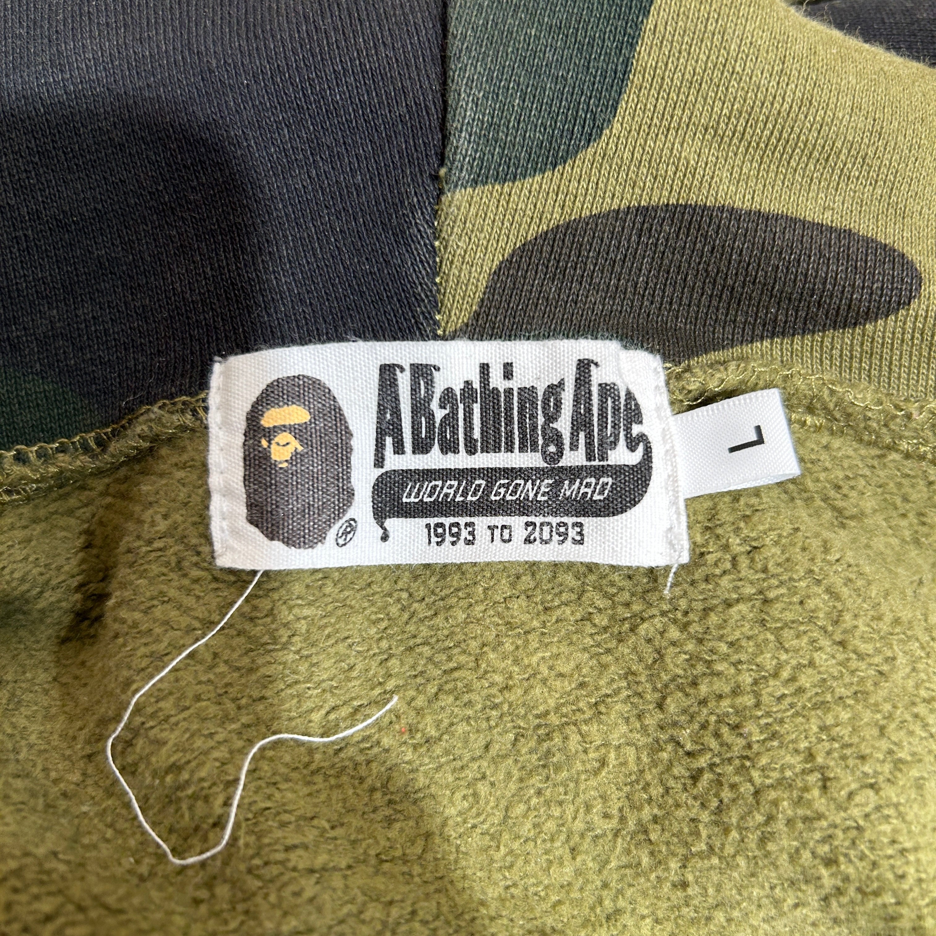 A BATHING APE/Zip Up Hoodie/L/Camouflage/Cotton/GRN/Camo Shark Hoodie view 3