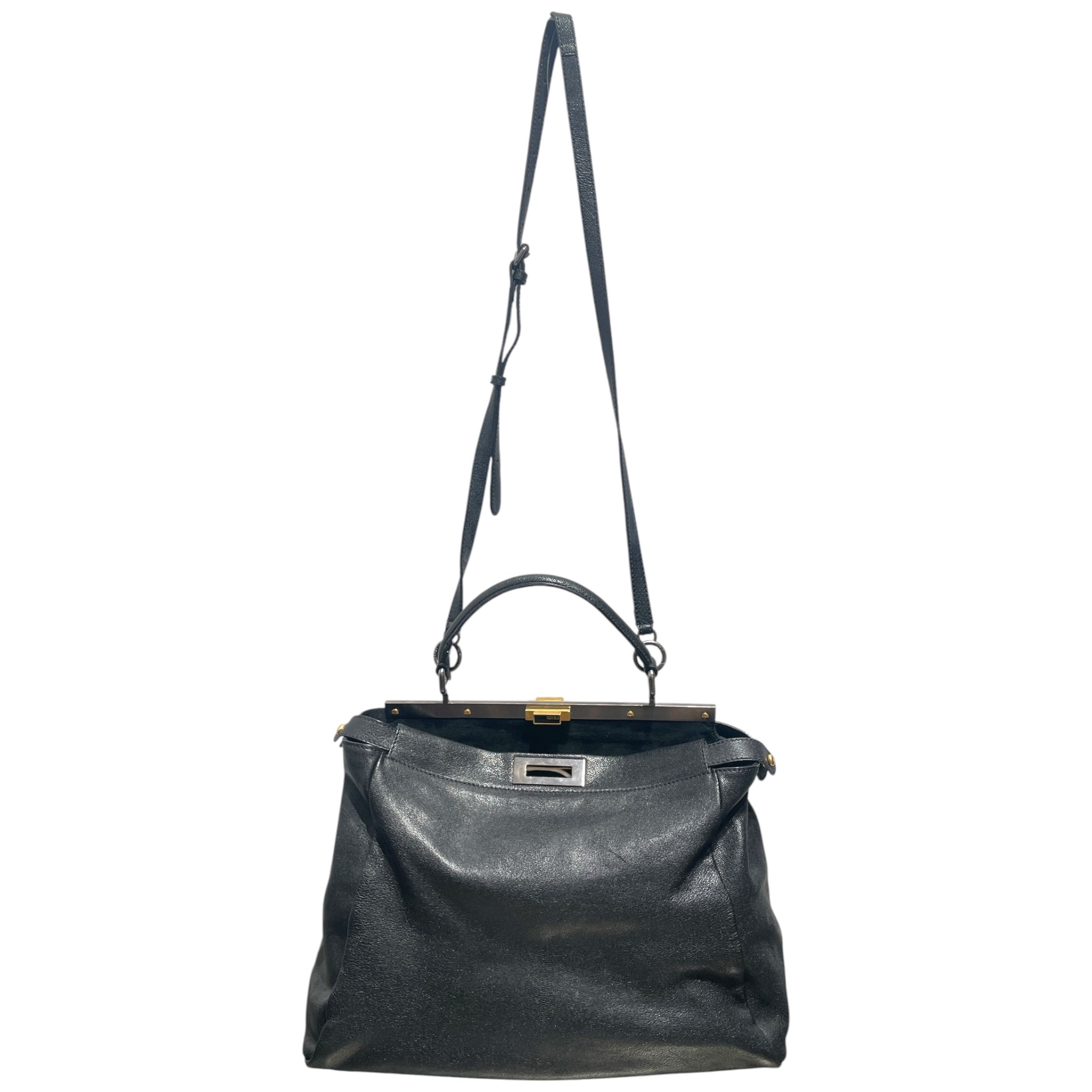 FENDI/Hand Bag/Leather/BLK/PEKA BOO BAG/MONOGRAM INSIDE view 1