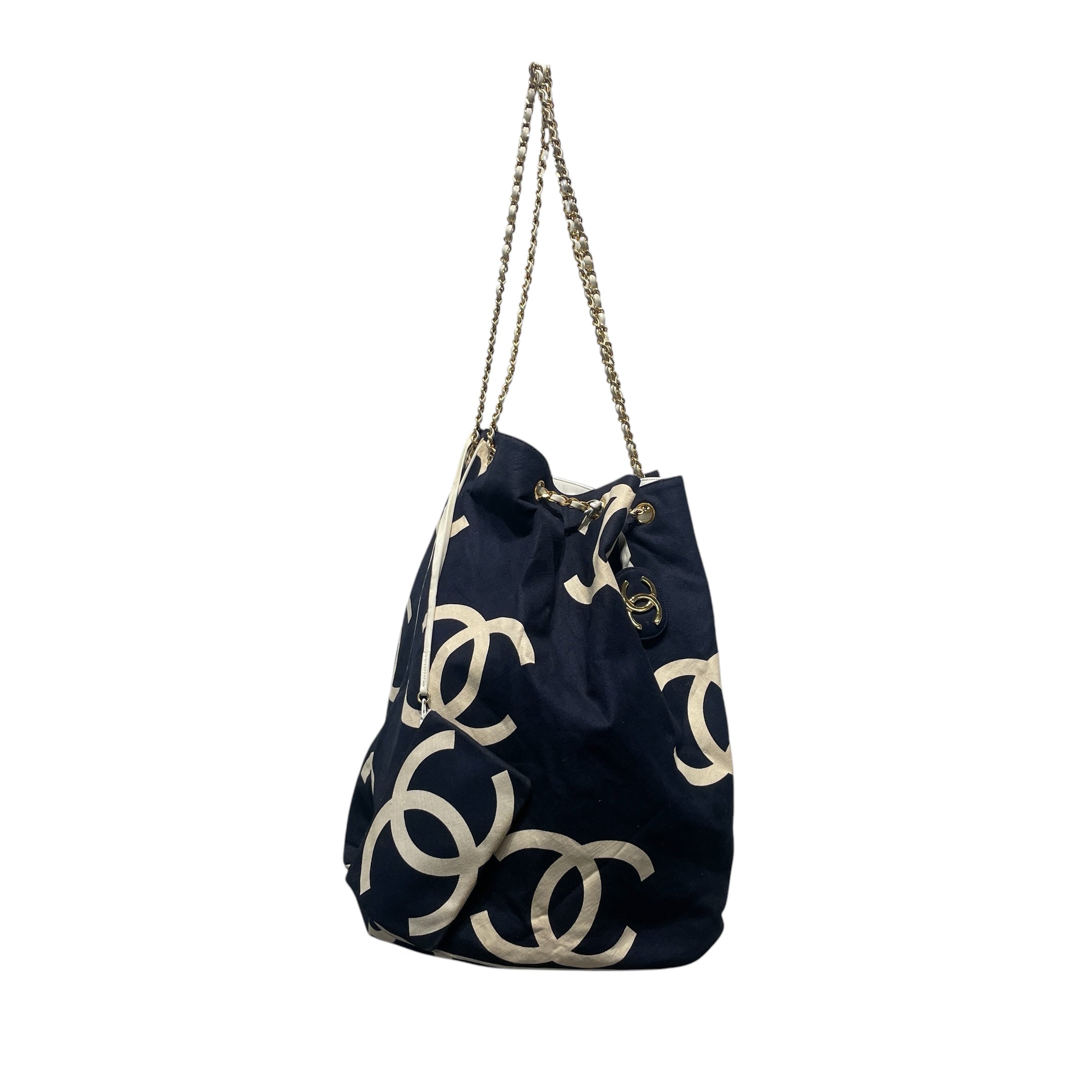 CHANEL/Tote Bag/Cotton/NVY/logo tote view 1