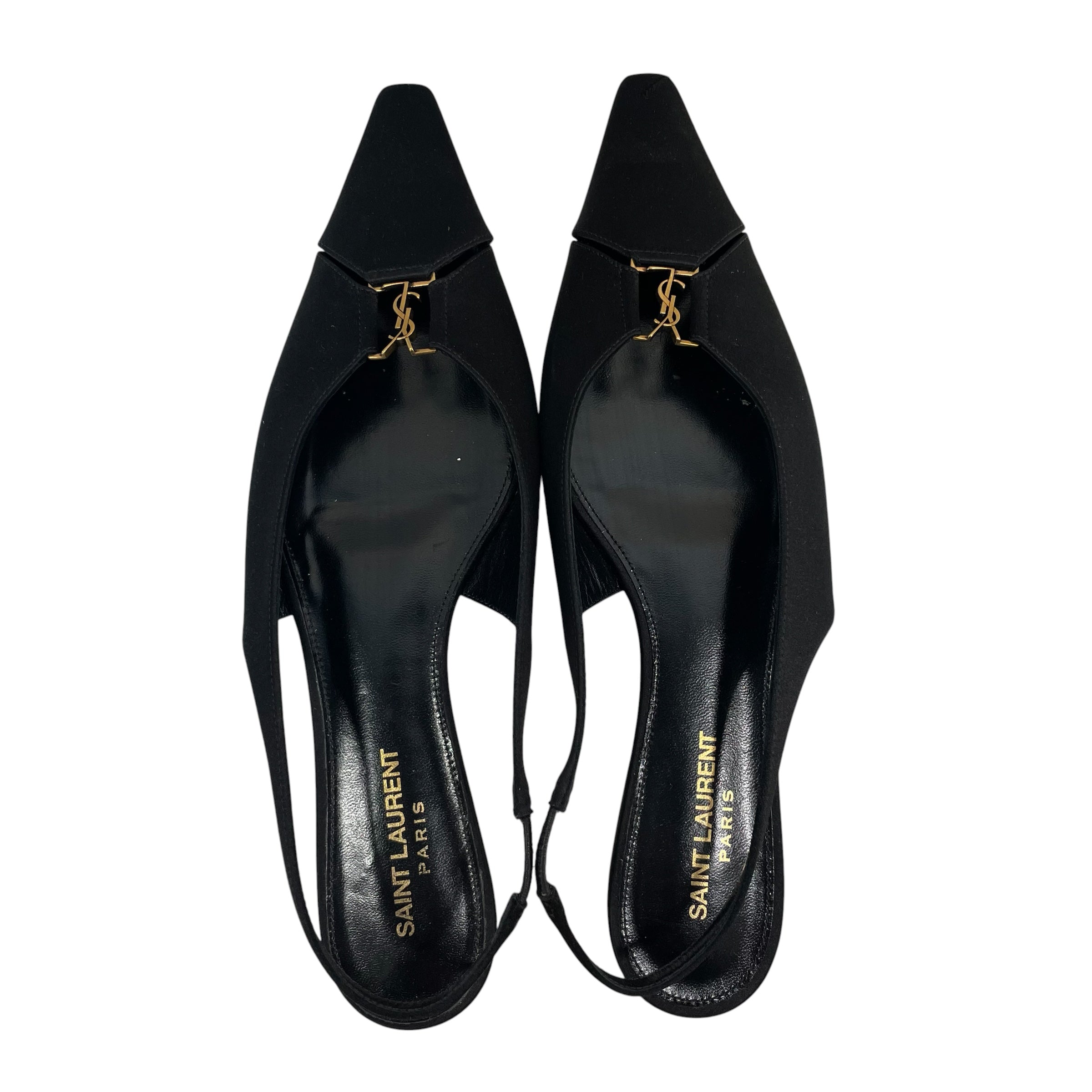SAINT LAURENT/Flat Shoes/EU 39/Silk/BLK/satin bow accent sling back view 3