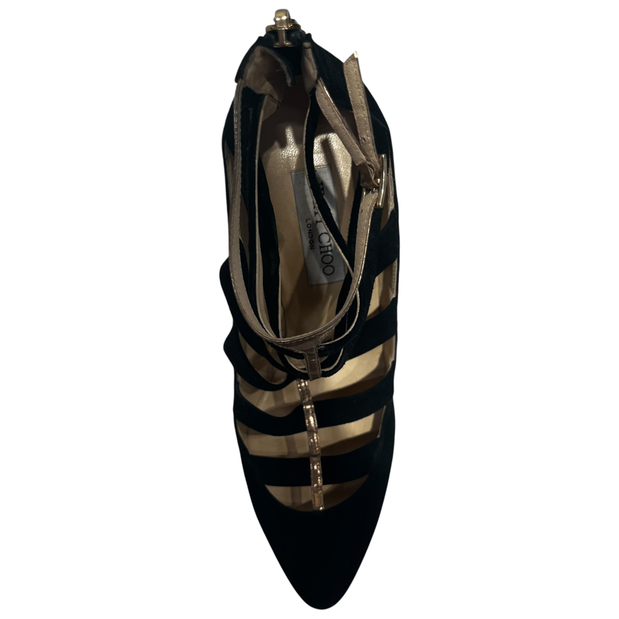 JIMMY CHOO/Heels/EU 40.5/Suede/BLK/BLK/GOLD STRAP FRONT view 3