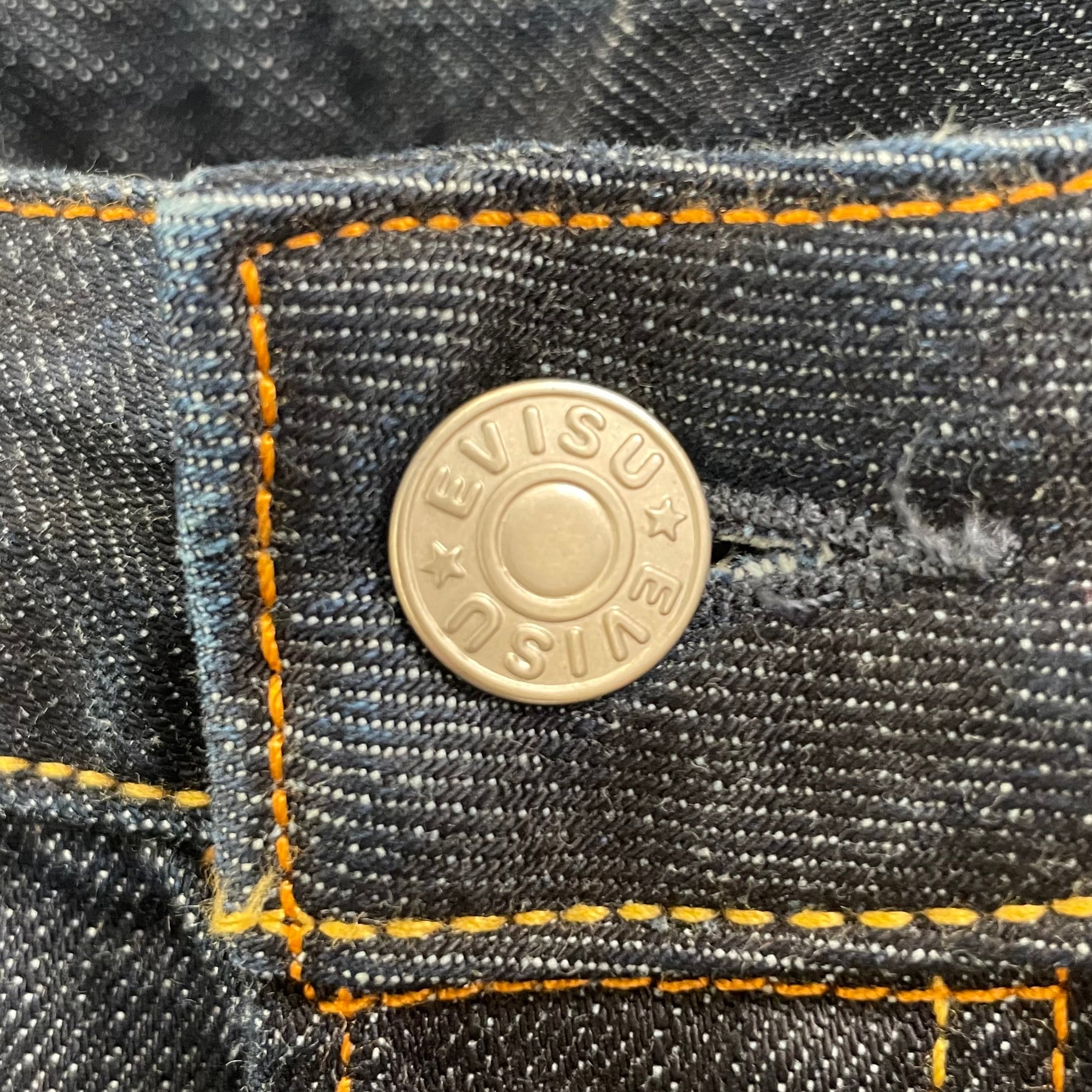 EVISU/Pants/38/Cotton/NVY/orange hand painted logo view 3