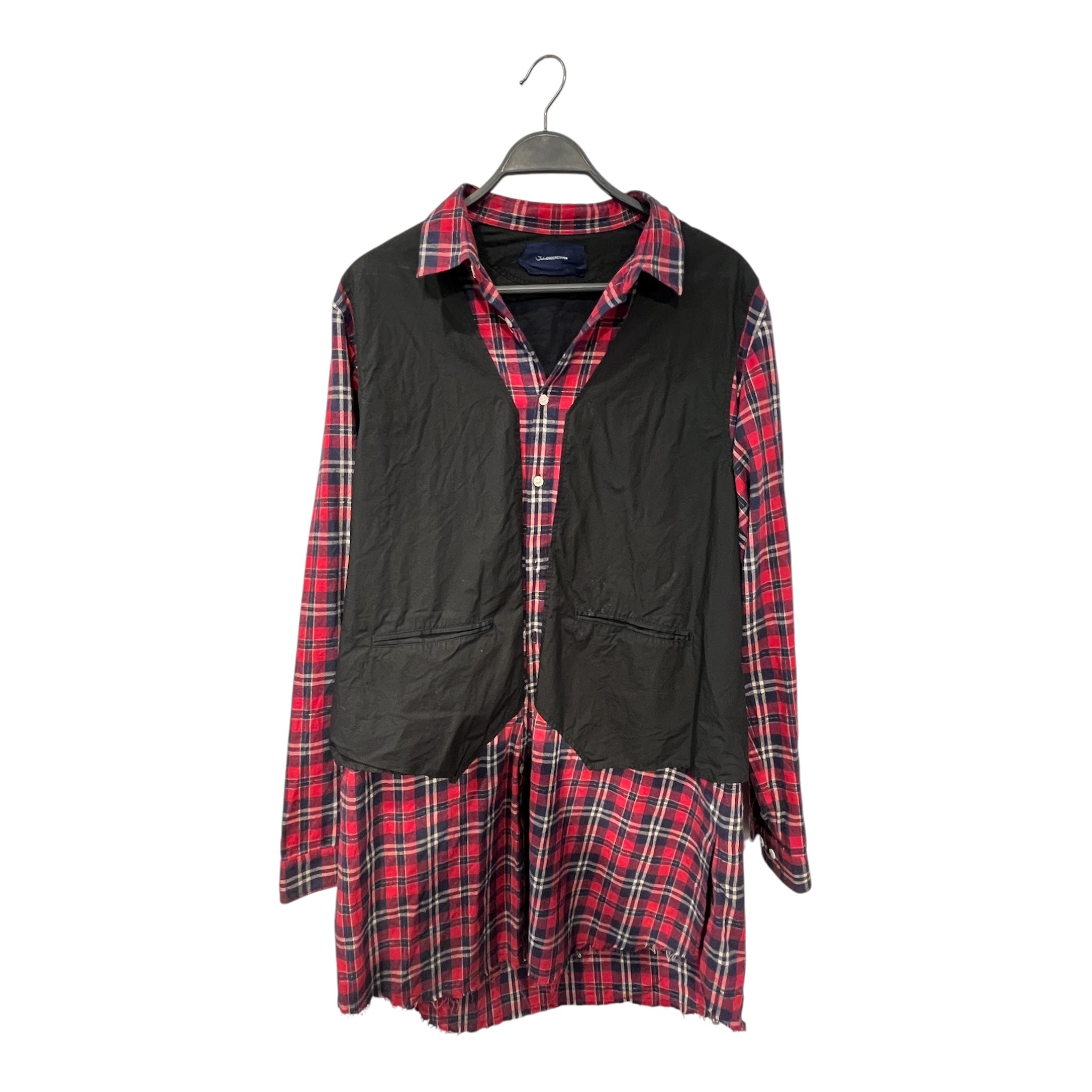 John UNDERCOVER/LS Shirt/4/Cotton/RED/Band Collar/Plaid/JUV4405 button up w/ vest view 1