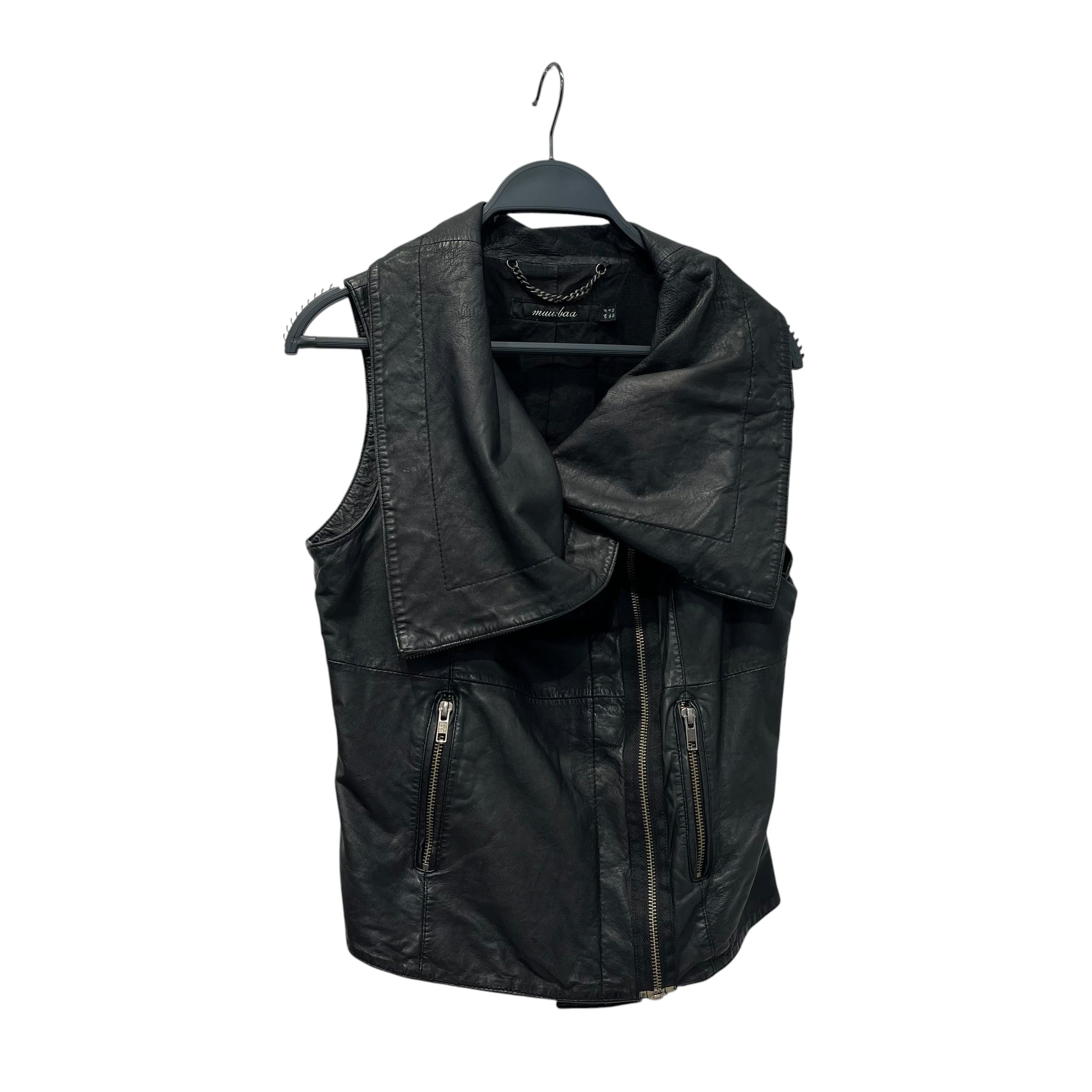 Muubaa/Vest/8/Leather/BLK/ASYMMETRIC ZIP LEATHER VEST view 1