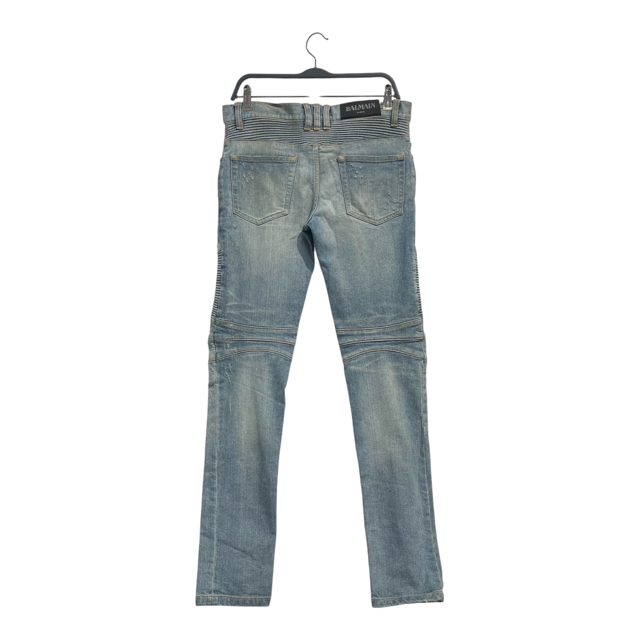 BALMAIN/Skinny Pants/28/Cotton/BLU/quilted knee view 3
