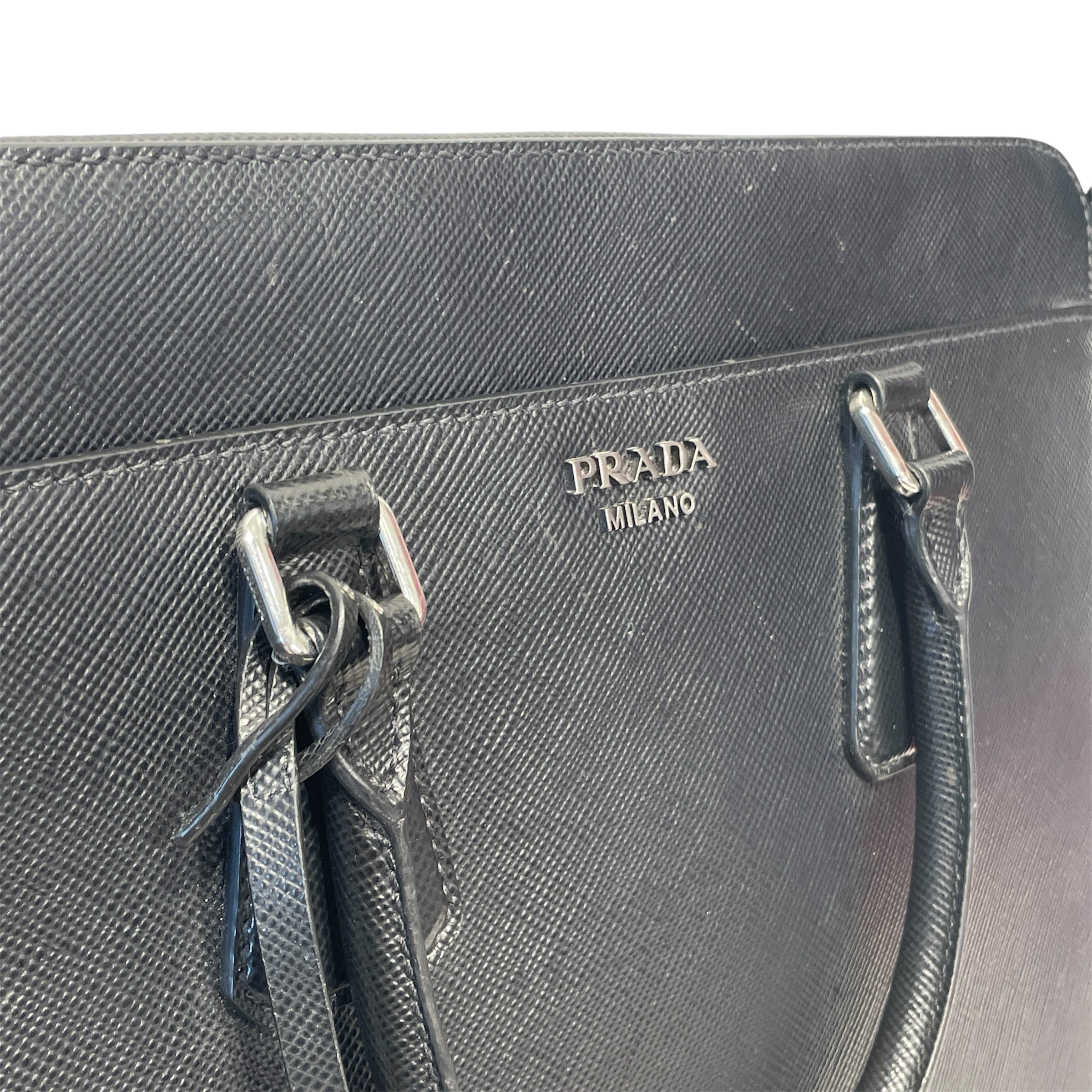 PRADA/Briefcase/Leather/BLK/Saffiano Triangle Briefcase view 8