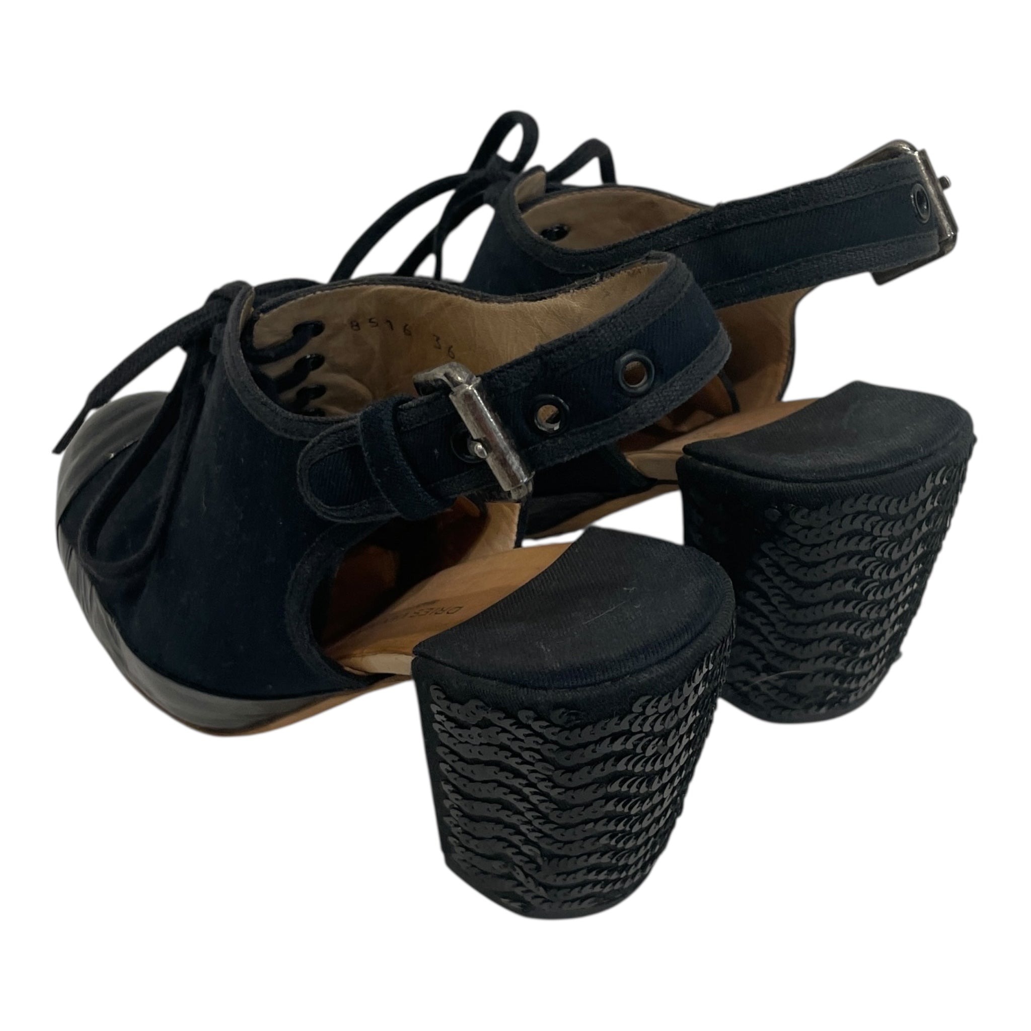 DRIES VAN NOTEN/Heels/EU 36/Cotton/BLK/SEQUIN HEEL/ LACE UP/BUCKLE view 2