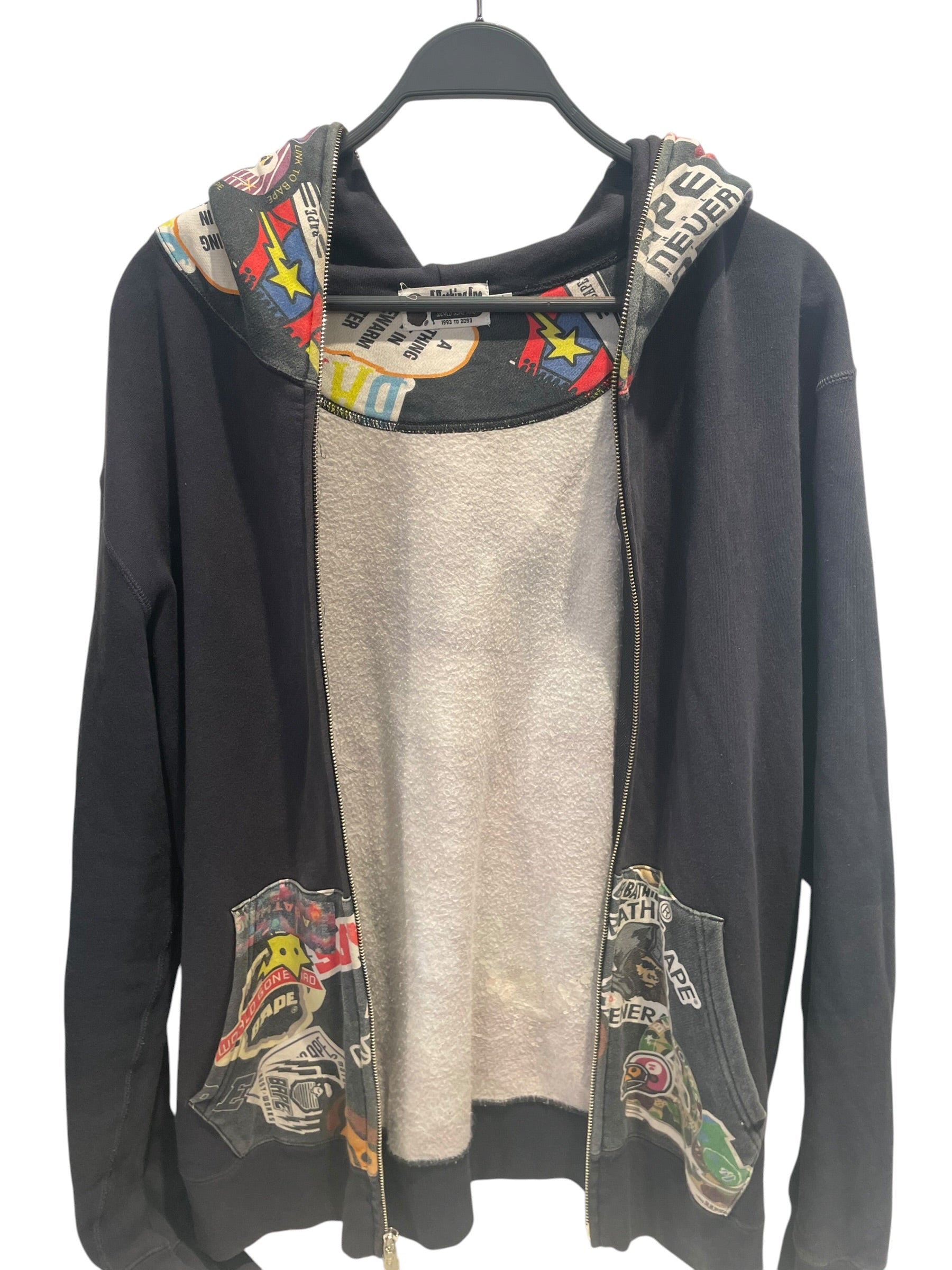 A BATHING APE/Zip Up Hoodie/XXL/All Over Print/Cotton/GRY/Multi Motif Full Zip view 3