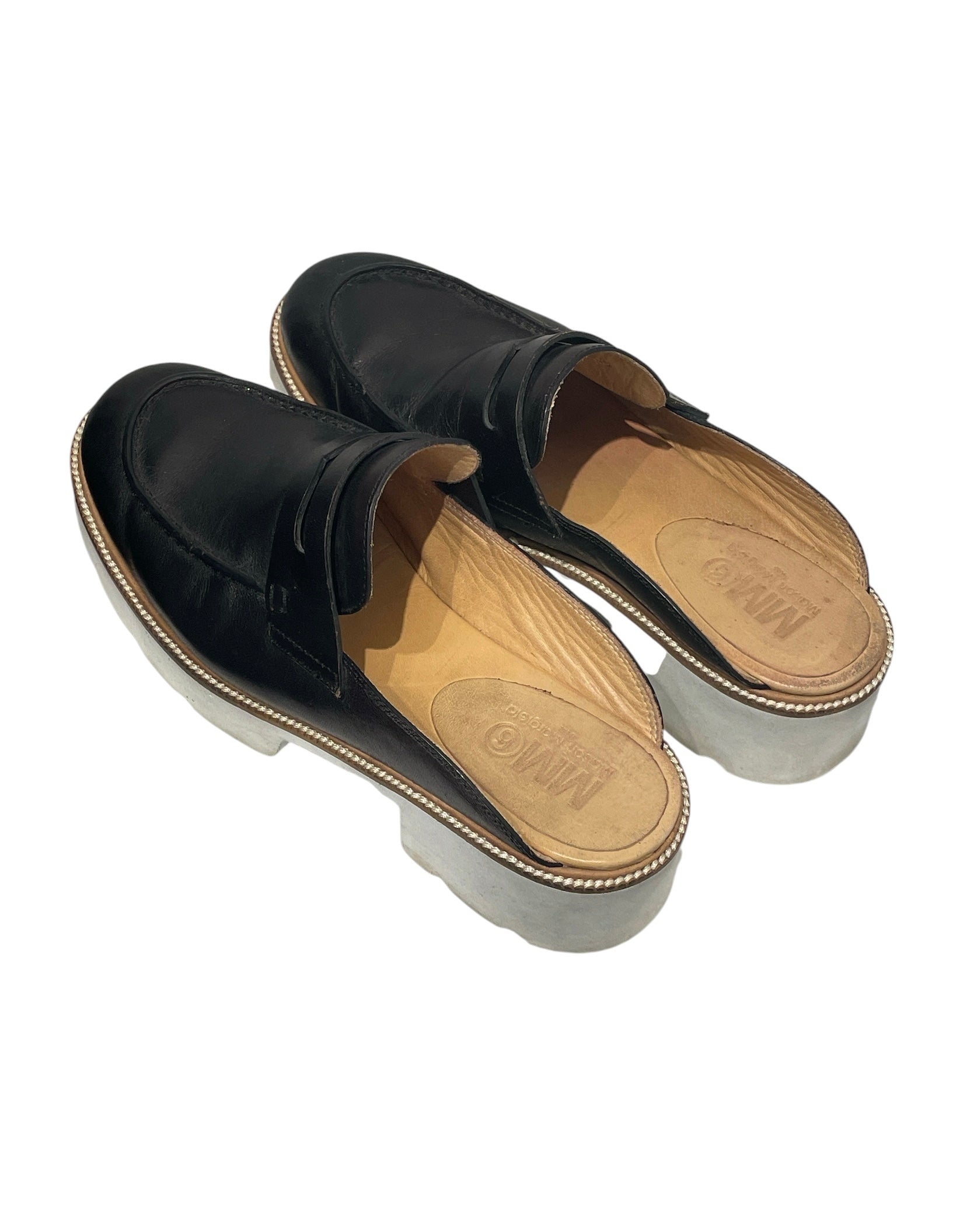 MM6/Shoes/EU 39/Leather/BLK/plaform leather mules view 2
