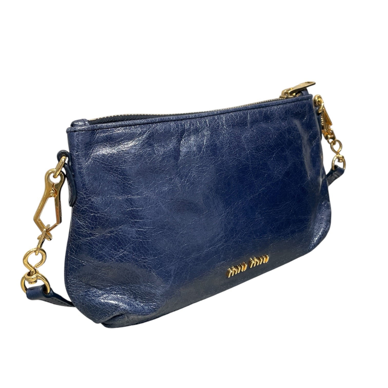 MIU MIU/Hand Bag/Leather/NVY/Vitello Lux Ribbon Bow Pochett view 3