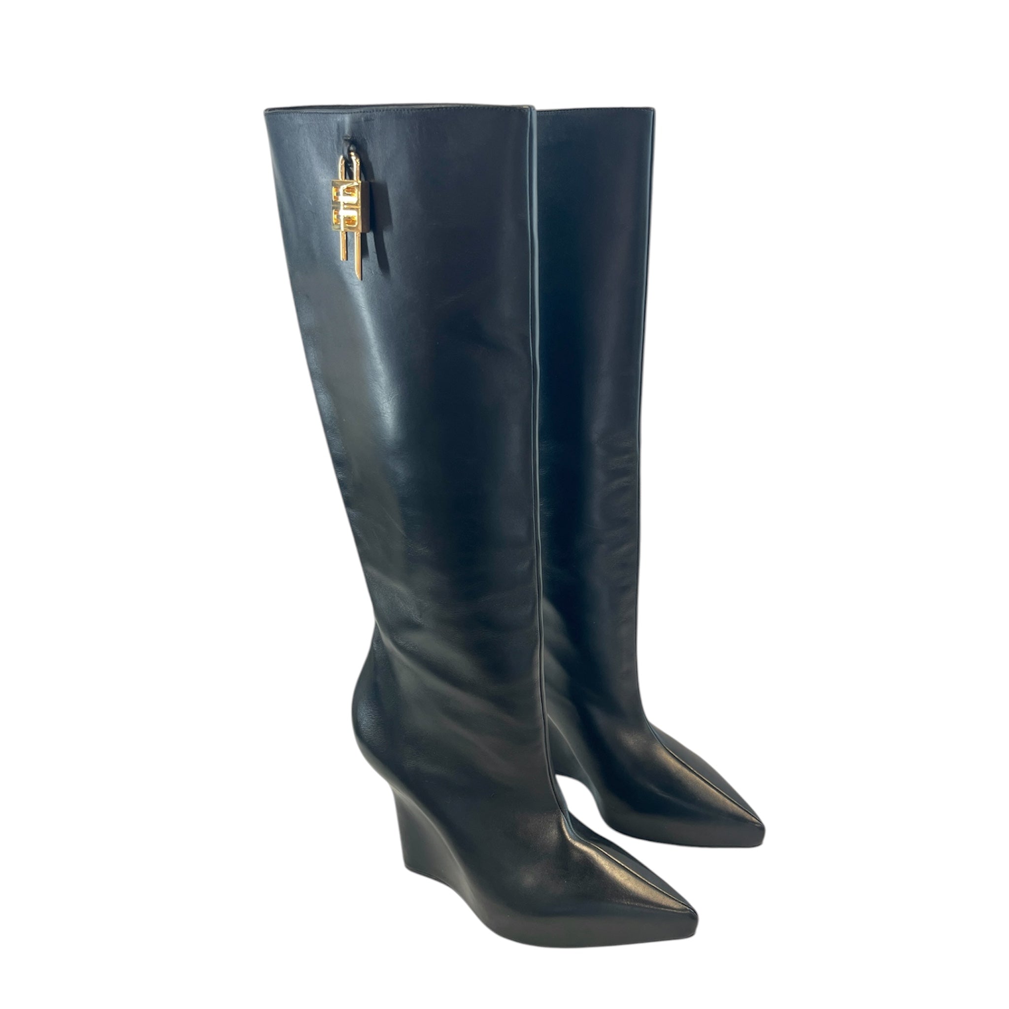 GIVENCHY/Long Boots/EU 37/Leather/BLK/G LOCK WEDGE TALL view 1